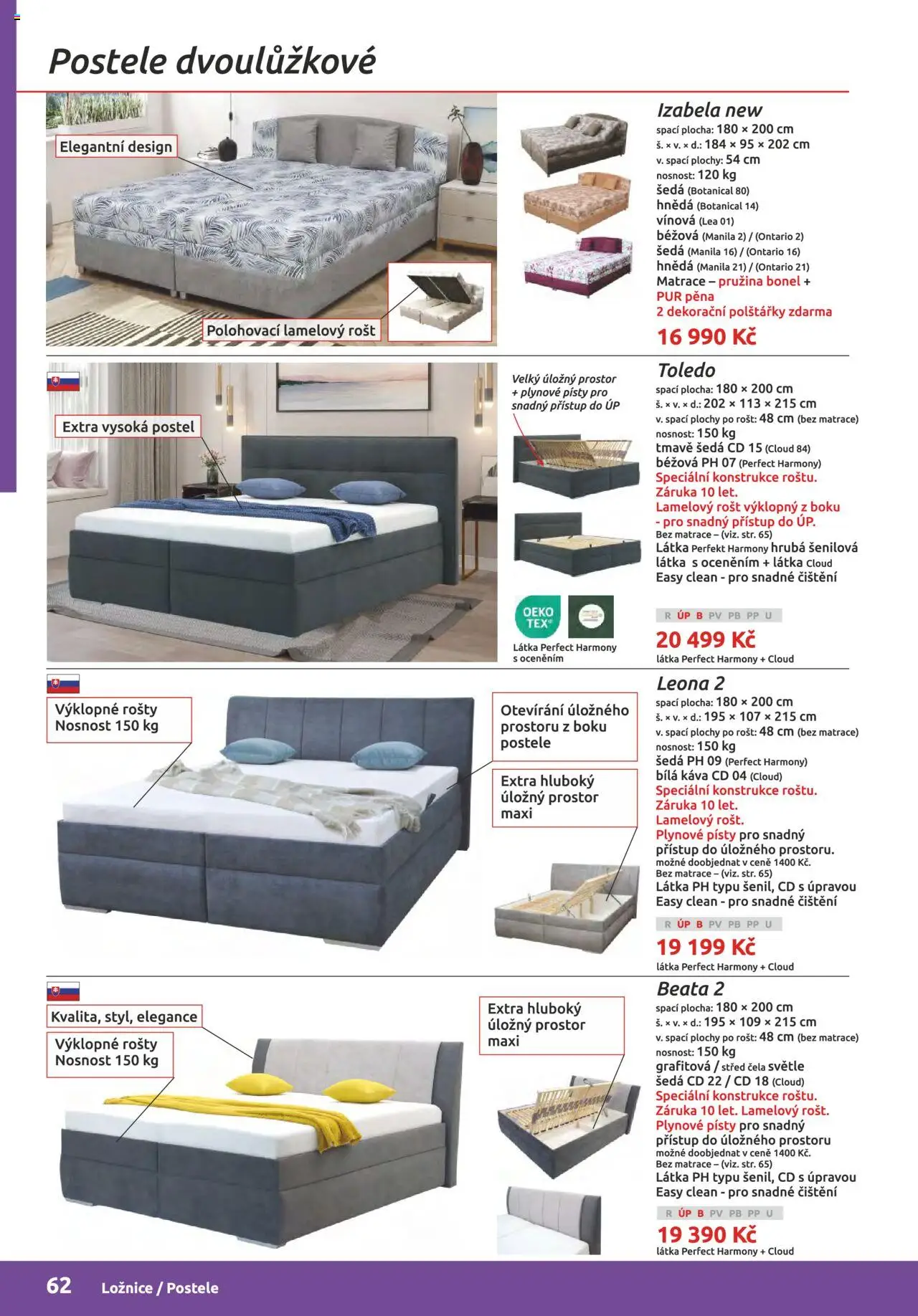 ORFA nábytek katalog 2025-2026 od 01.10.2025 | Strana: 62 | Produkty: Polštářky, Káva, Postele, Rošt