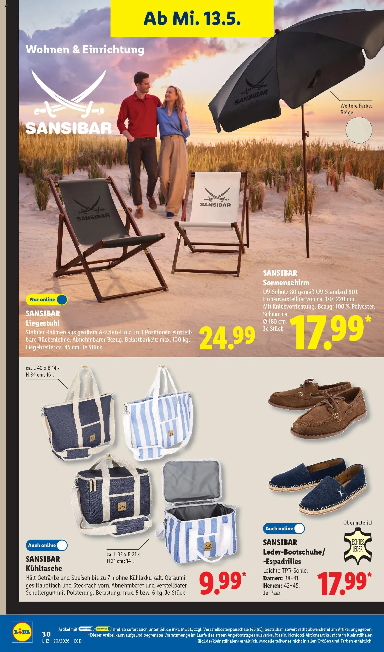 Lidl Prospekt – gültig ab 11.05.2026 | Seite: 28 | Produkte: Liegestuhl, Sonnenschirm, Espadrilles