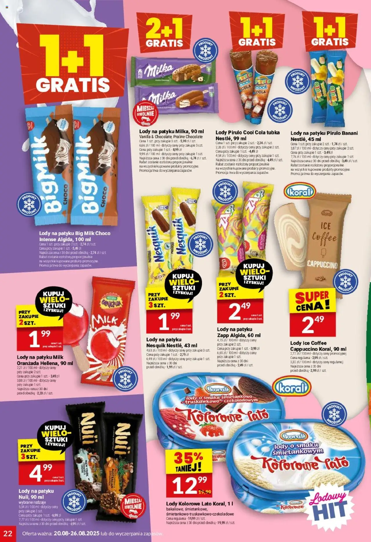 Twój Market Gazetka od 20.08.2025 | Strona: 22 | Produkty: Cappuccino, Big Milk, Lody na patyku, Lody