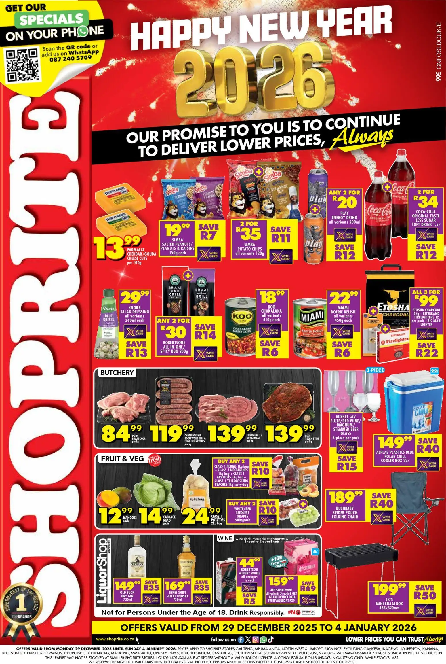 New Shoprite catalogue – valid from 29.12.2025 | Page: 1 | Products: Steak, Cooler, Peanuts, Raisins