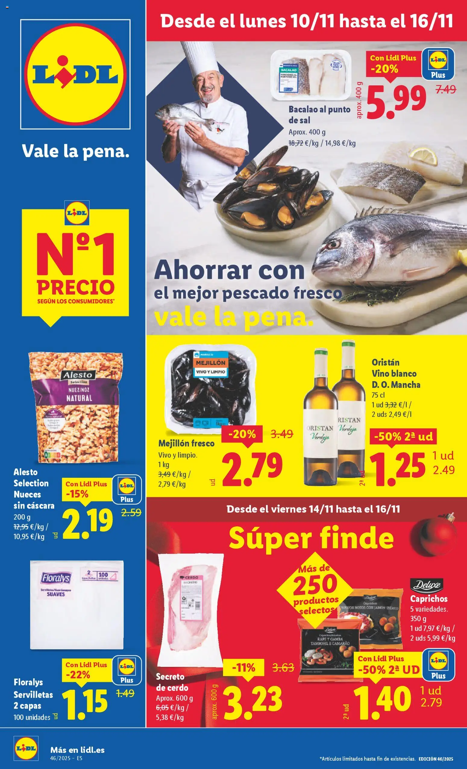 Lidl folleto │ válido desde el 10.11.2025 | Página: 1 | Productos: Jamón ibérico, Vino, Cerdo, Gamba