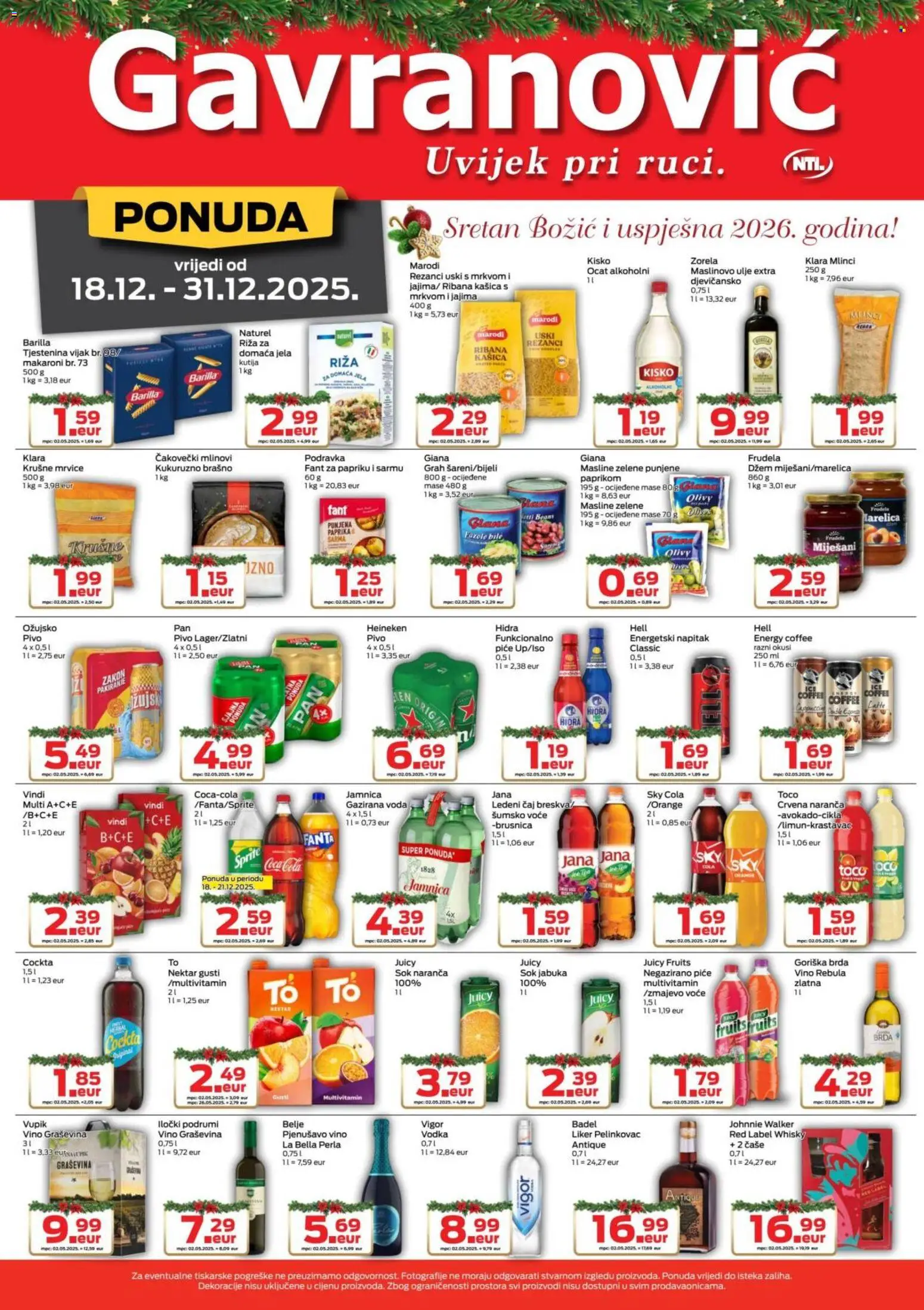 Gavranović katalog | vrijedi od 18.12.2025 | Stranica: 3 | Proizvodi: Johnnie Walker, Sok, Mlinci, Ožujsko