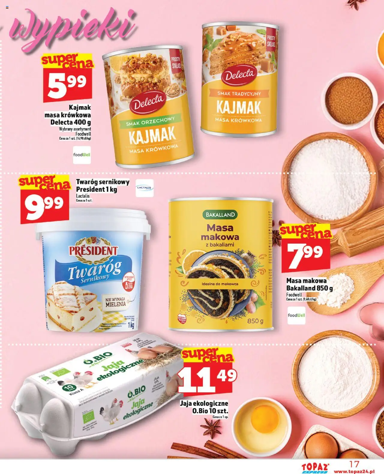 Topaz Gazetka - Express od 23.10.2025 | Strona: 17 | Produkty: Masa makowa, Kajmak, Twaróg, Jaja