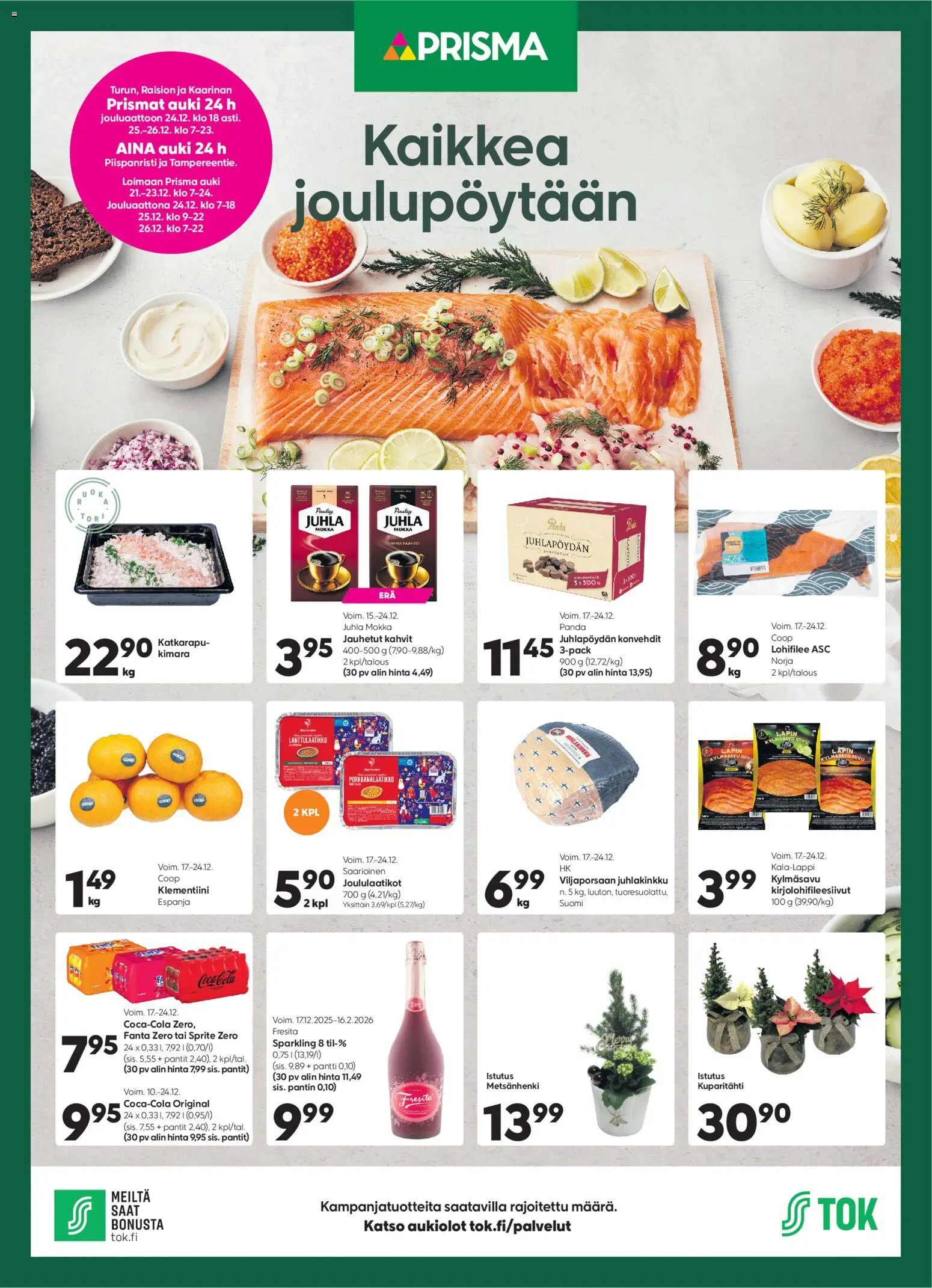 Prisma -Kaikkea joulupöytään – voimassa 25.12.2025 alkaen | Sivu: 1 | Tuotteet: Juhla Mokka, Sprite, Klementiini, Fanta