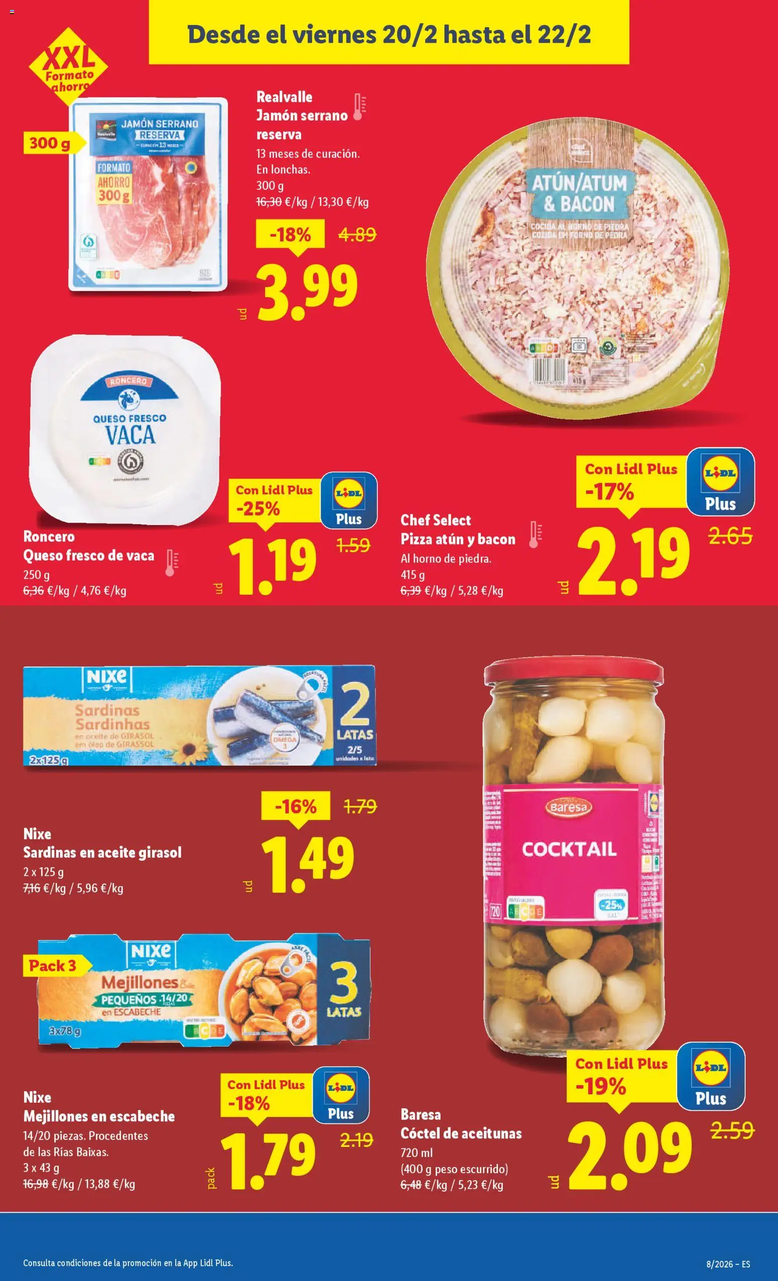 Lidl folleto │ válido desde el 16.02.2026 | Página: 23 | Productos: Jamón serrano, Queso fresco, Aceite de girasol, Peso