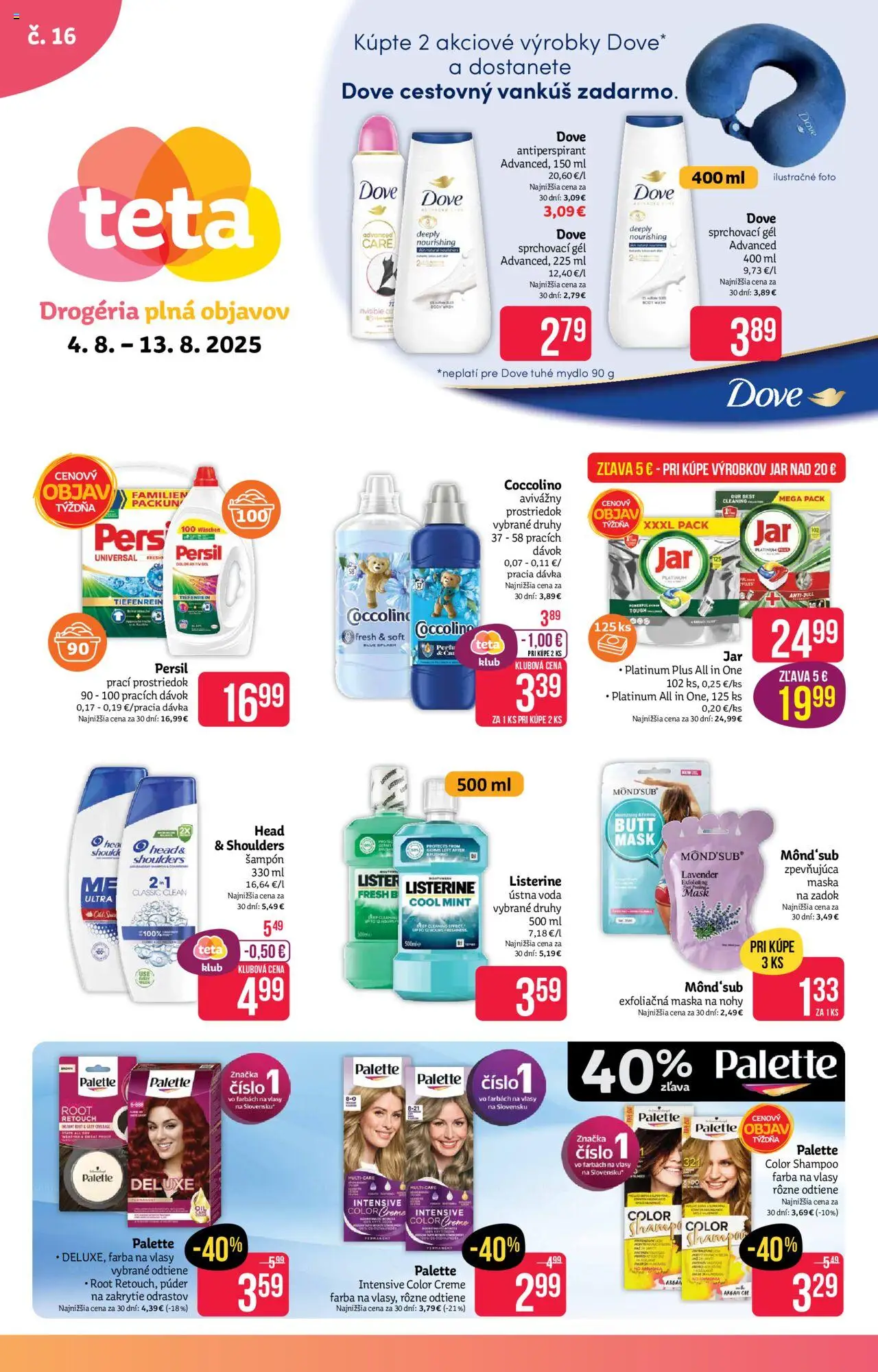Teta drogerie leták │ platný od 04.08.2025 | Strana: 1 | Produkty: Vankúš, Maska, Antiperspirant, Jar