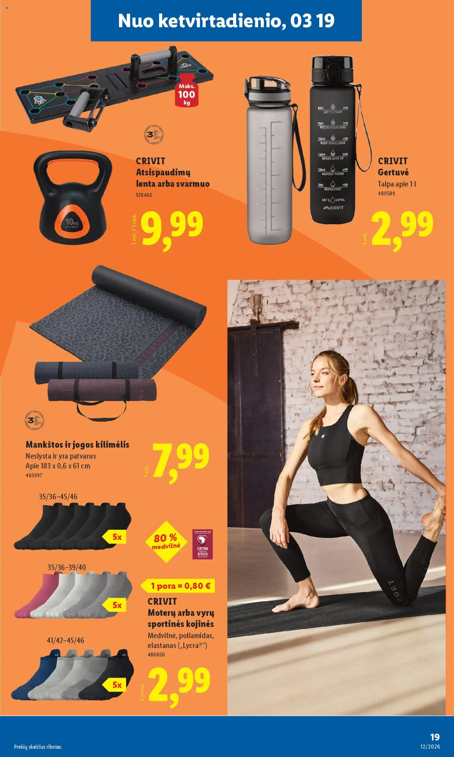 LIDL akcijos nuo 16.03.2026 | Puslapis: 19 | Prekių: Kilimėlis, Kojinės