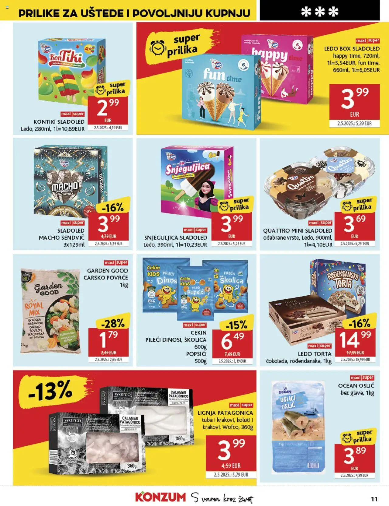 Konzum katalog | vrijedi od 20.08.2025 | Stranica: 11 | Proizvodi: Čokolada, Ananas, Oslić, Torta