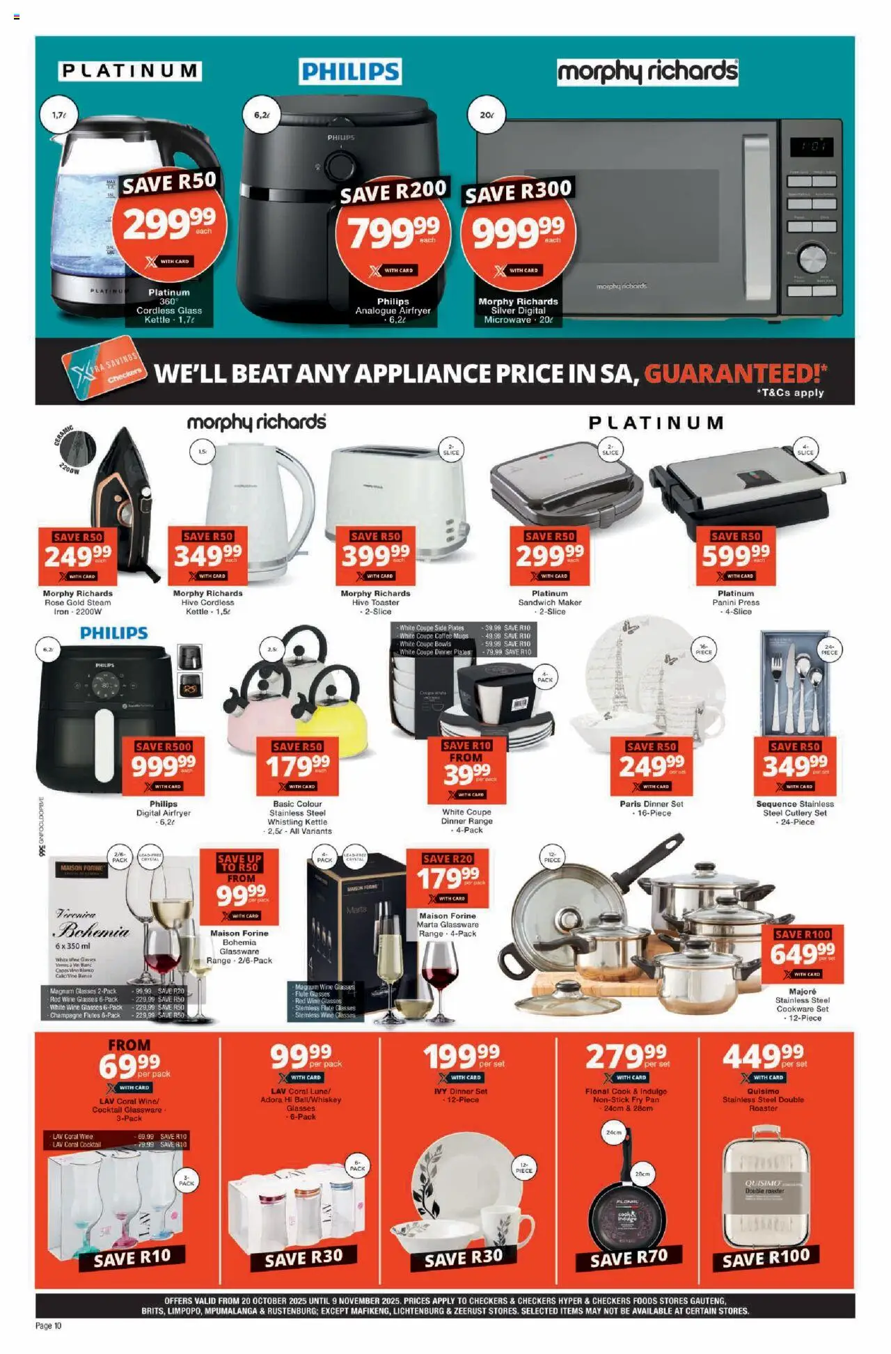 New Checkers catalogue – valid from 20.10.2025 | Page: 10 | Products: Glasses, Kettle, Press, Toaster