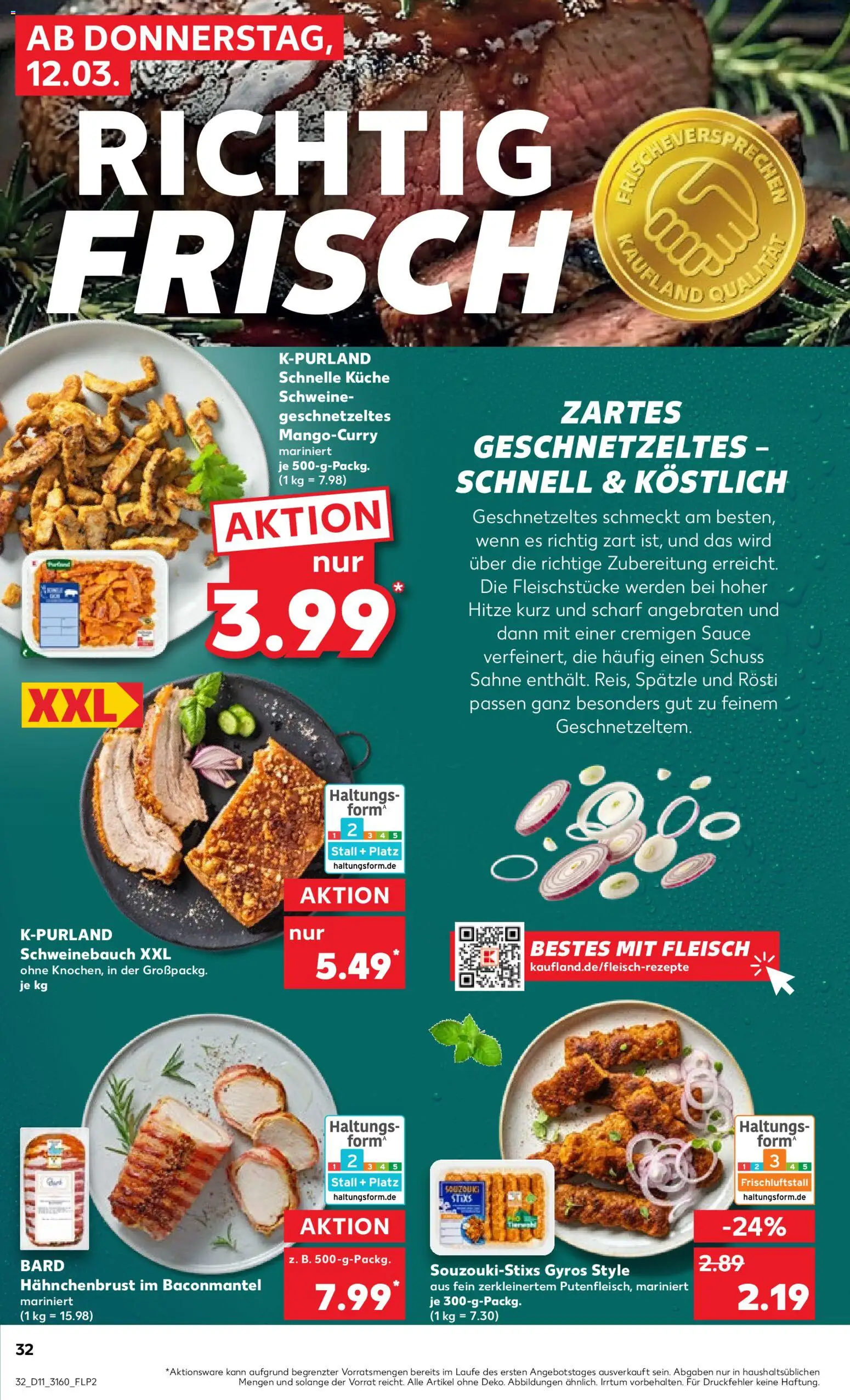 Kaufland Prospekt Frankfurt (Oder)	 – gültig ab 12.03.2026 | Seite: 32 | Produkte: Schweinebauch, Küche, Sahne, Fleisch