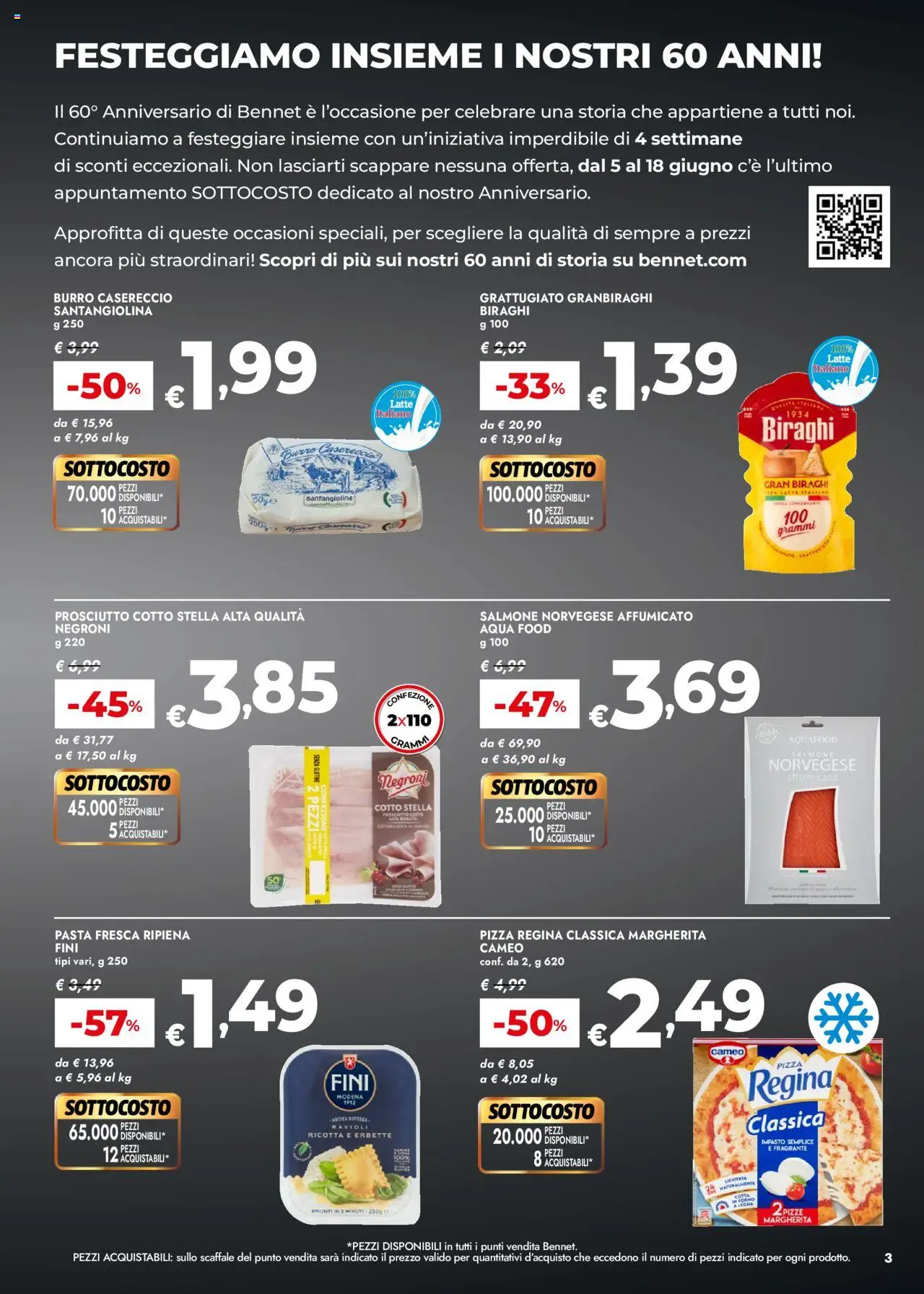 Volantino bennet del 05.06.2025 | Pagina: 3 | Prodotti: Latte, Prosciutto, Pasta, Ravioli