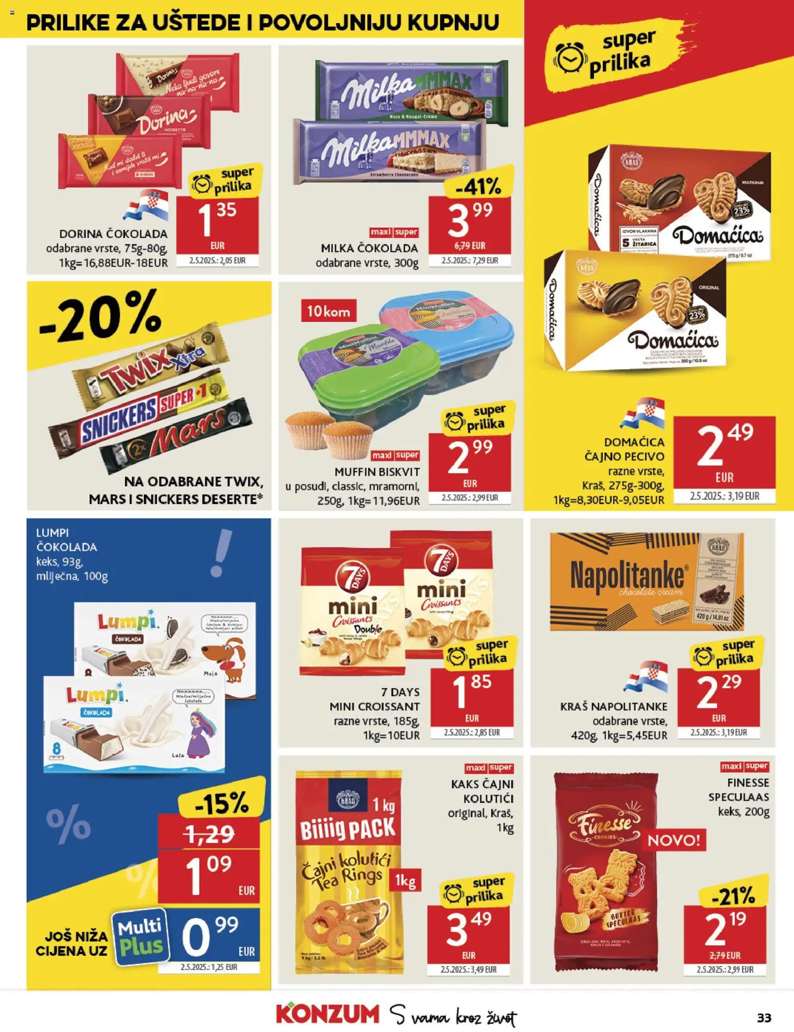 Konzum katalog | vrijedi od 29.10.2025 | Stranica: 33 | Proizvodi: Čajni kolutići, Čokolada, Milka, Pecivo