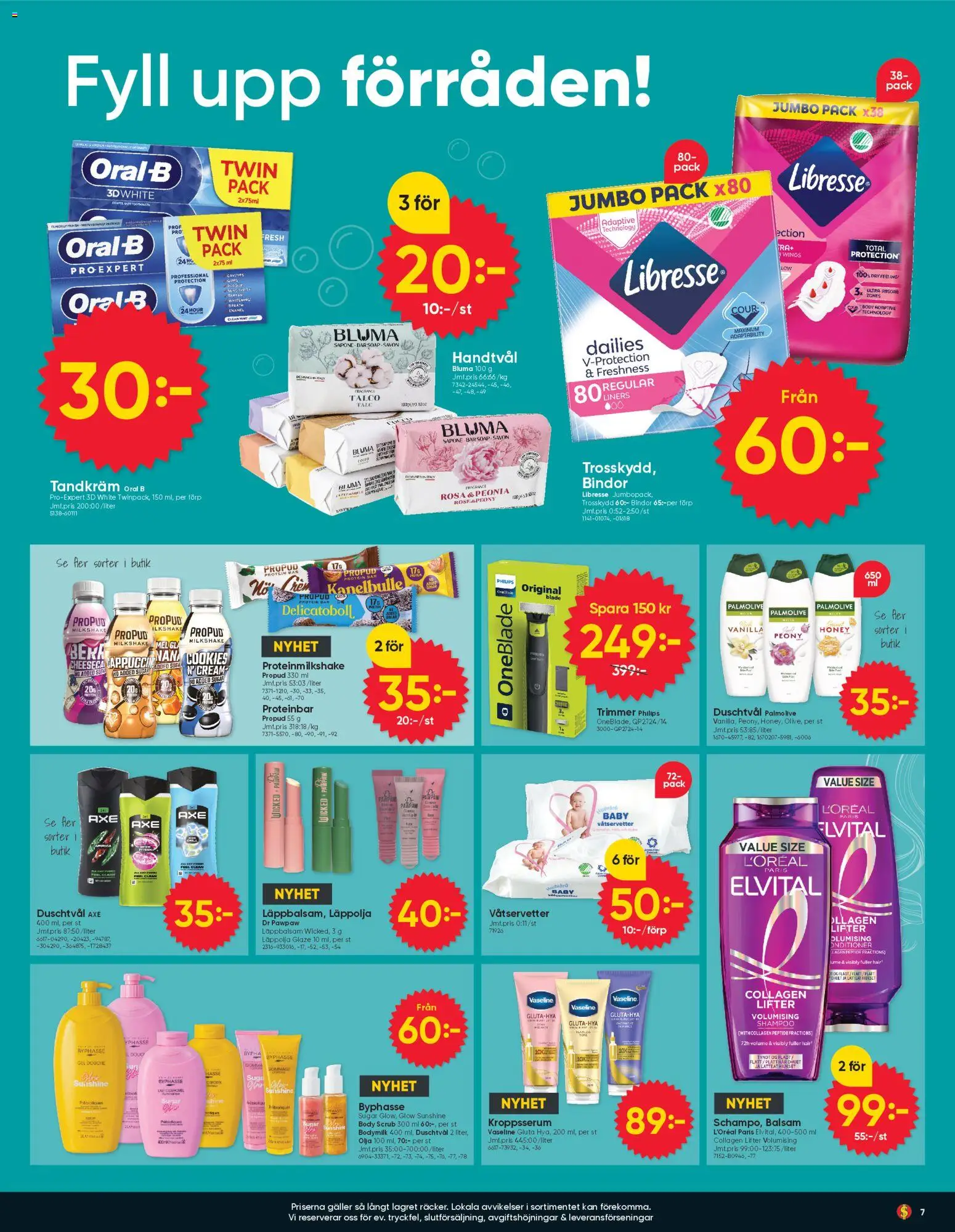 Dollar Store reklamblad aktuell från 06.04.2026 | Sida: 7 | Produkter: Vaseline, Balsam, Galler, Proteinbar