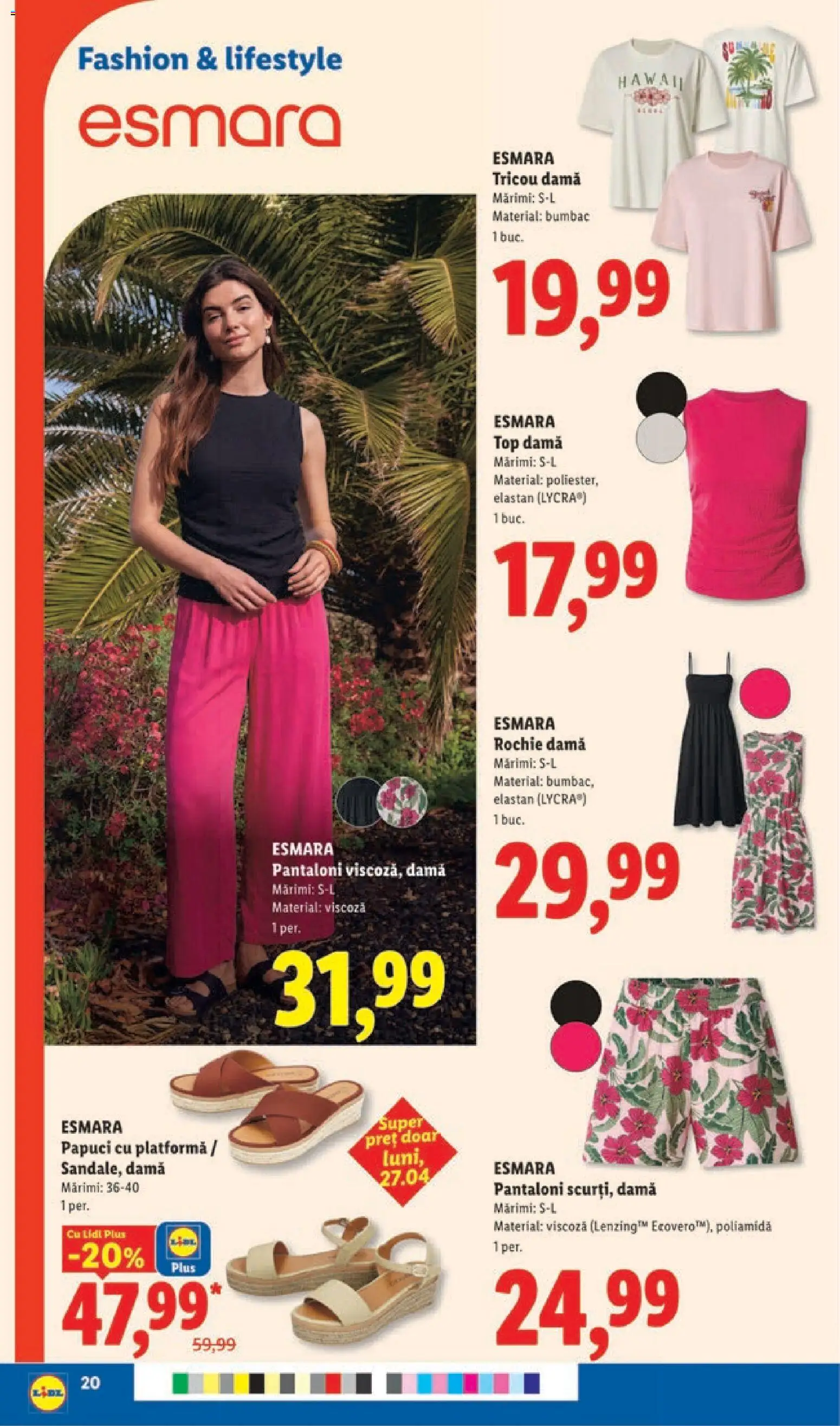 Noul catalog Lidl – valabil de la 27.04.2026 | Pagină: 20 | Produse: Rochie, Top, Pantaloni, Papuci
