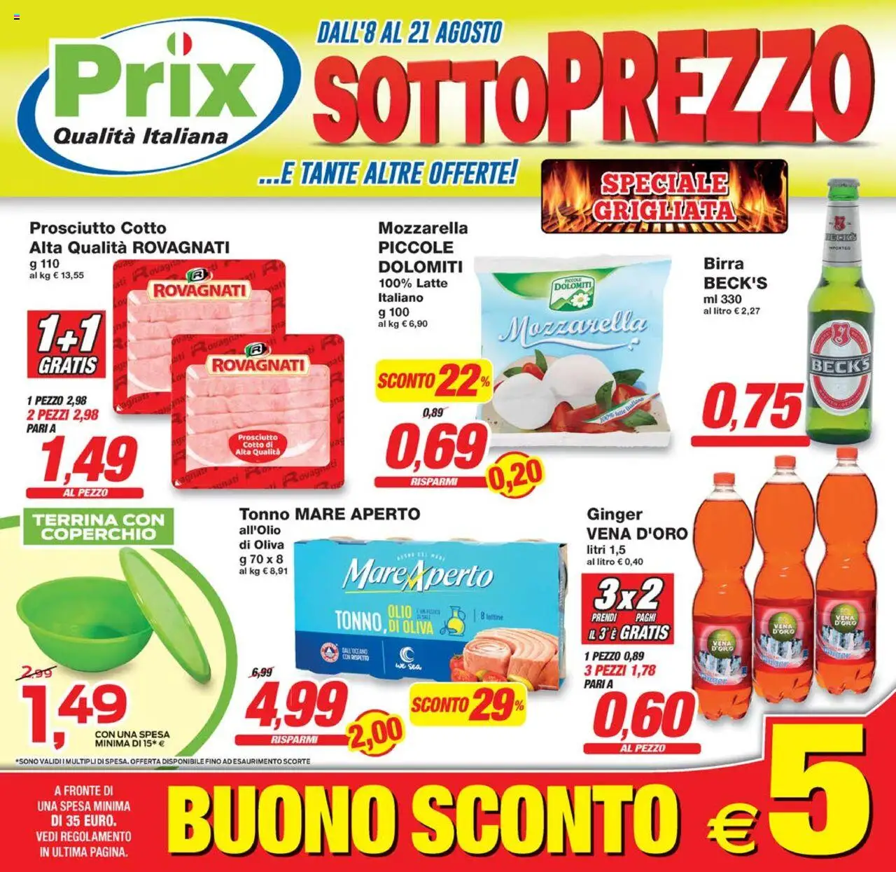 Volantino Prix del 08.08.2025 | Pagina: 1 | Prodotti: Prosciutto Cotto, Birra, Latte, Tonno