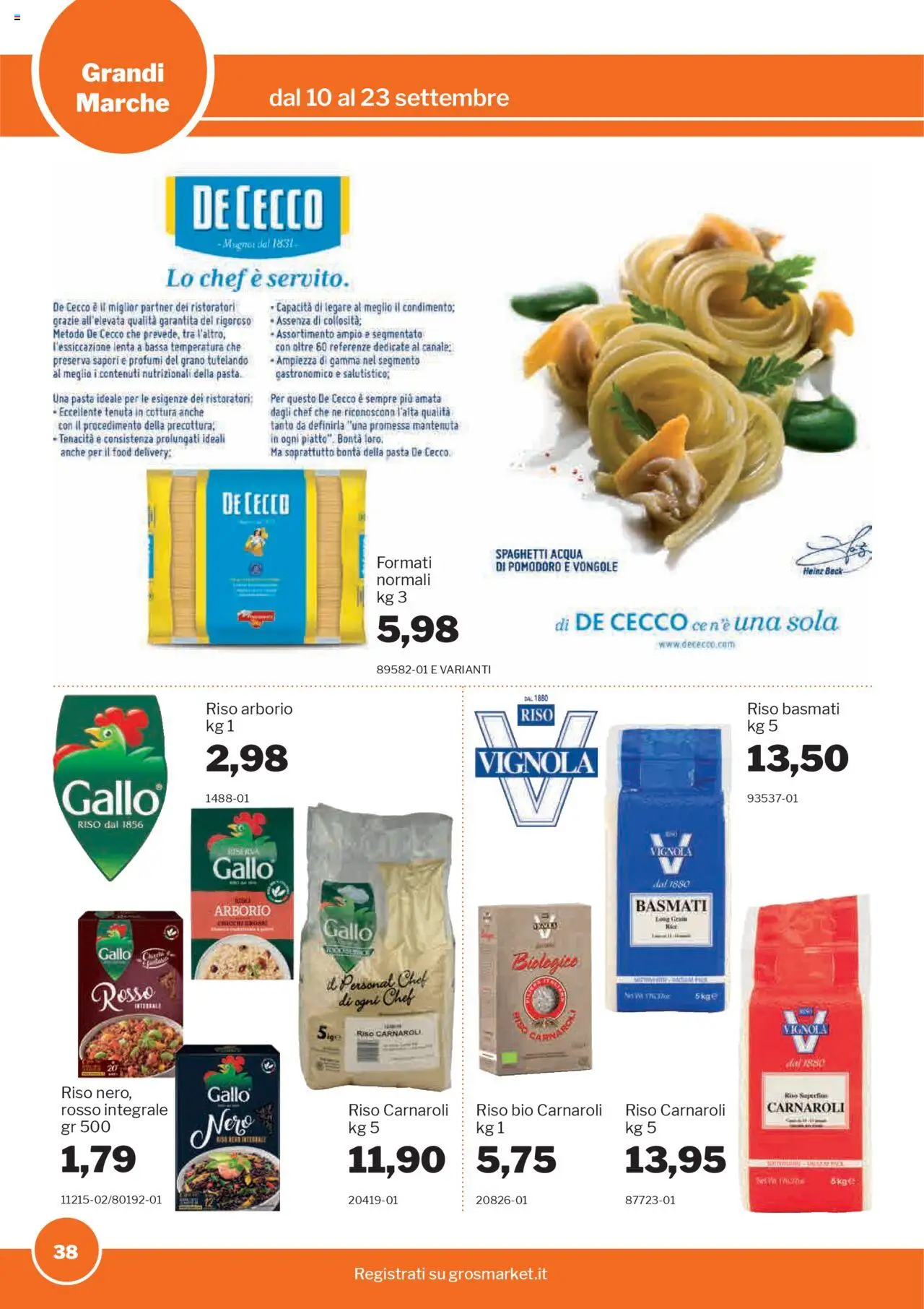Volantino Sogegross del 10.09.2025 | Pagina: 38 | Prodotti: Riso, Acqua, Pomodoro, Pasta