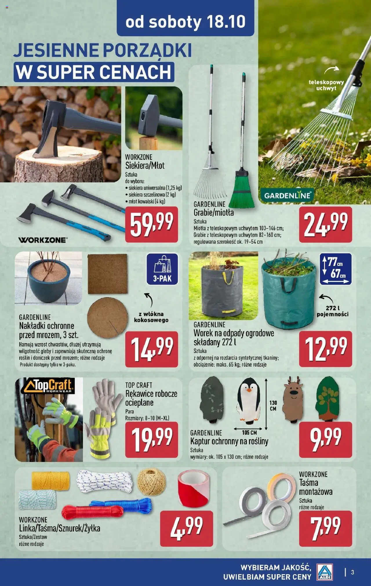 Aldi Gazetka - Od soboty od 18.10.2025 | Strona: 3 | Produkty: Top, Rosliny, Siekiera