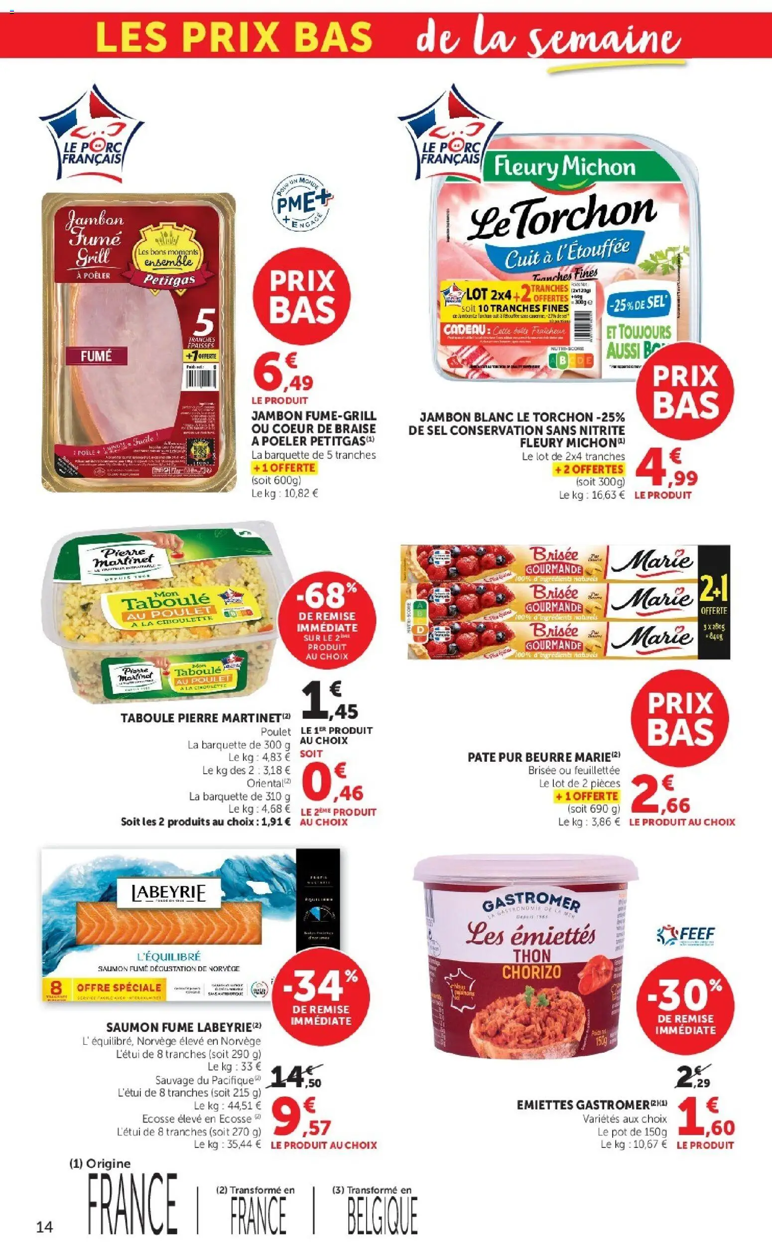 {H1} | Page: 14 | Produits: Chorizo, Jambon blanc, Saumon fumé, Sel