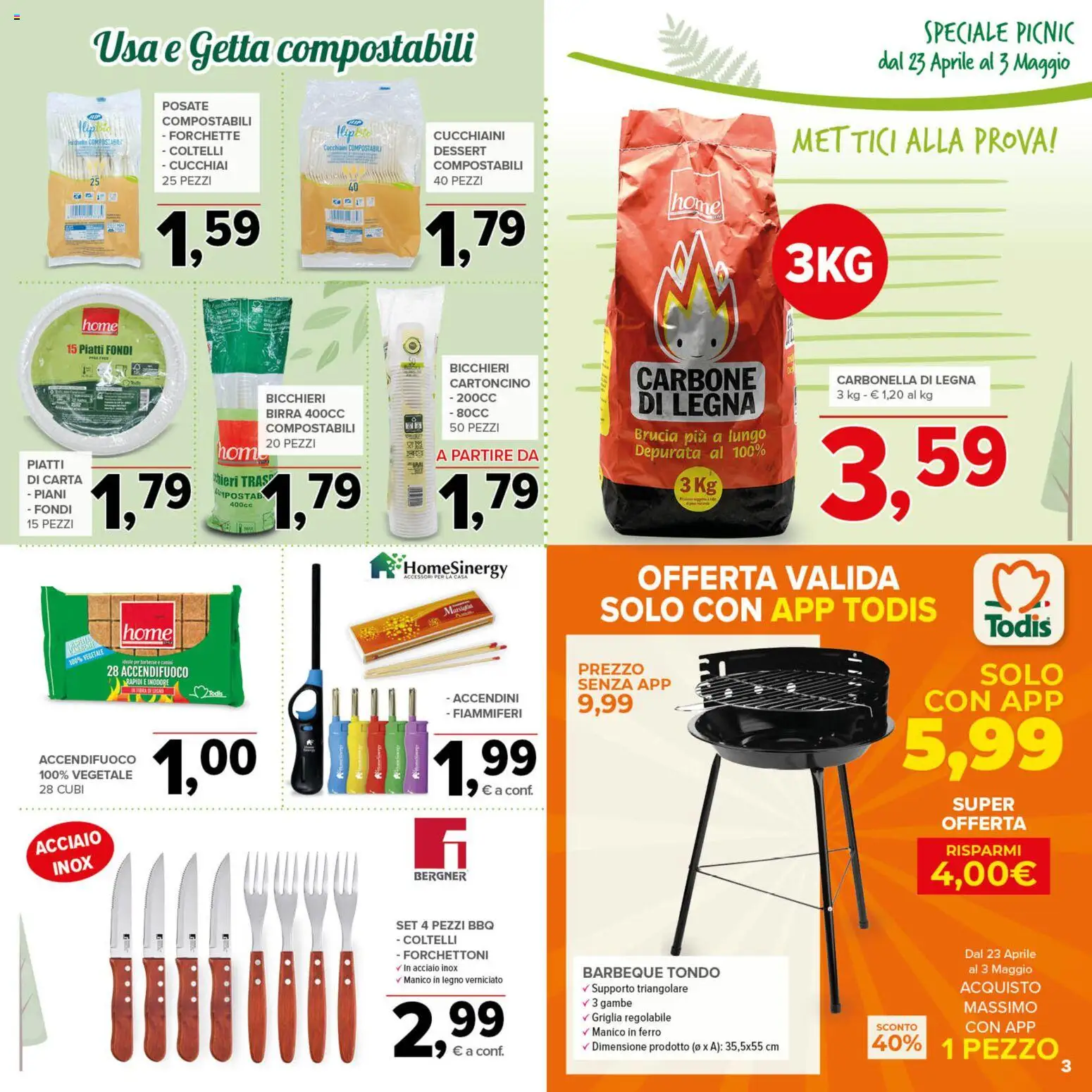 Volantino Todis del 23.04.2026 | Pagina: 3 | Prodotti: Posate, Birra, Griglia
