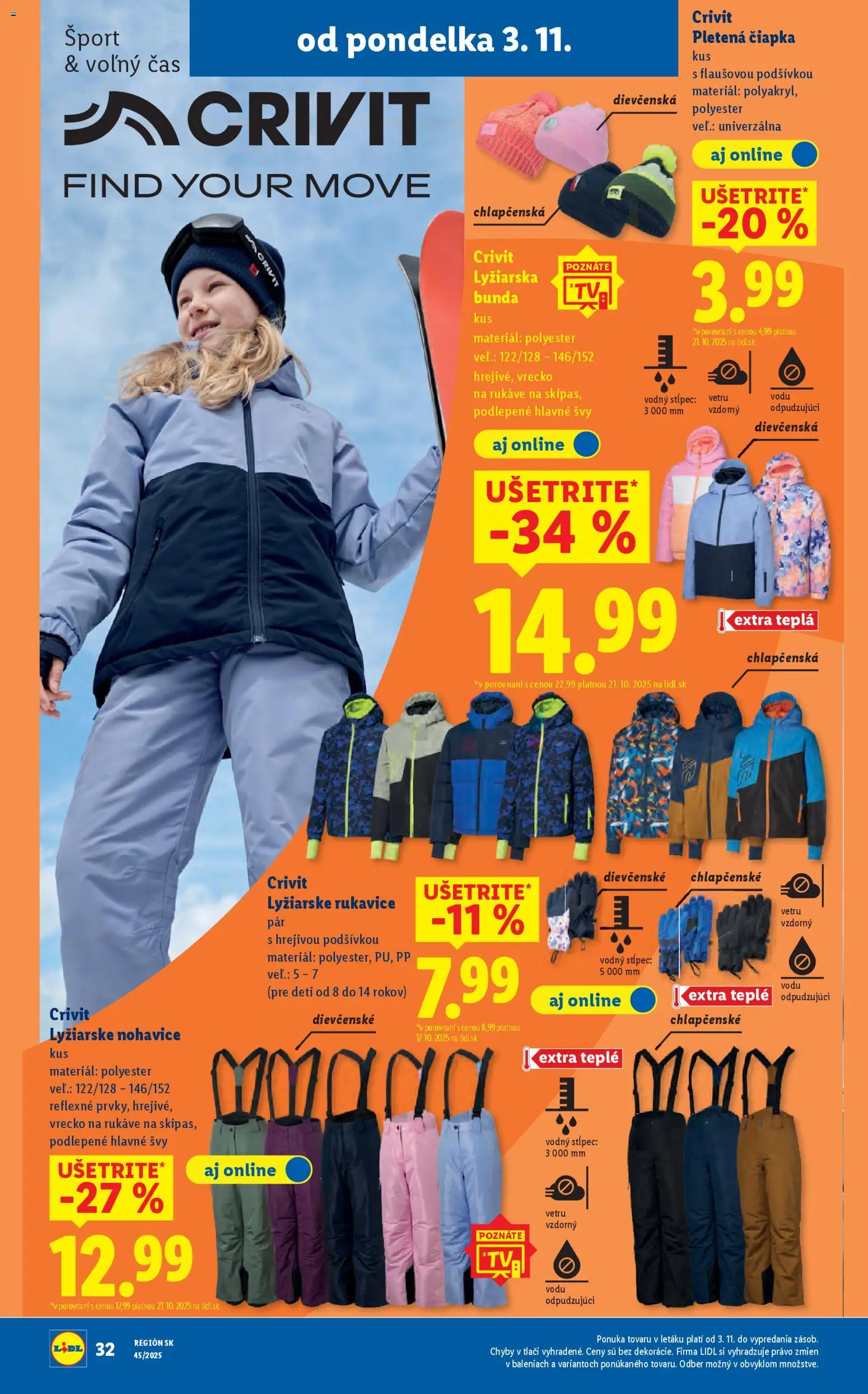 Nové Lidl akcie – leták je platný od 06.11.2025 | Strana: 82 | Produkty: Bunda, Nohavice, Čiapka, Rukavice