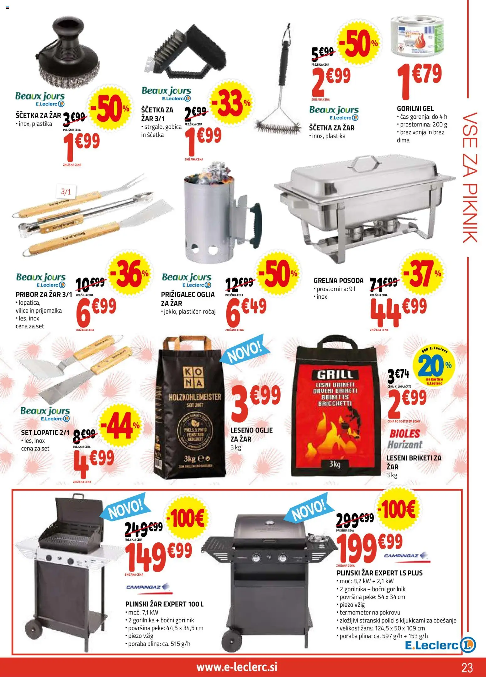 Novi E.leclerc katalog ponudbe – veljaven od 08.04.2026 | Stran: 23 | Izdelki: Pribor, Plinski žar, Zar, Gobica