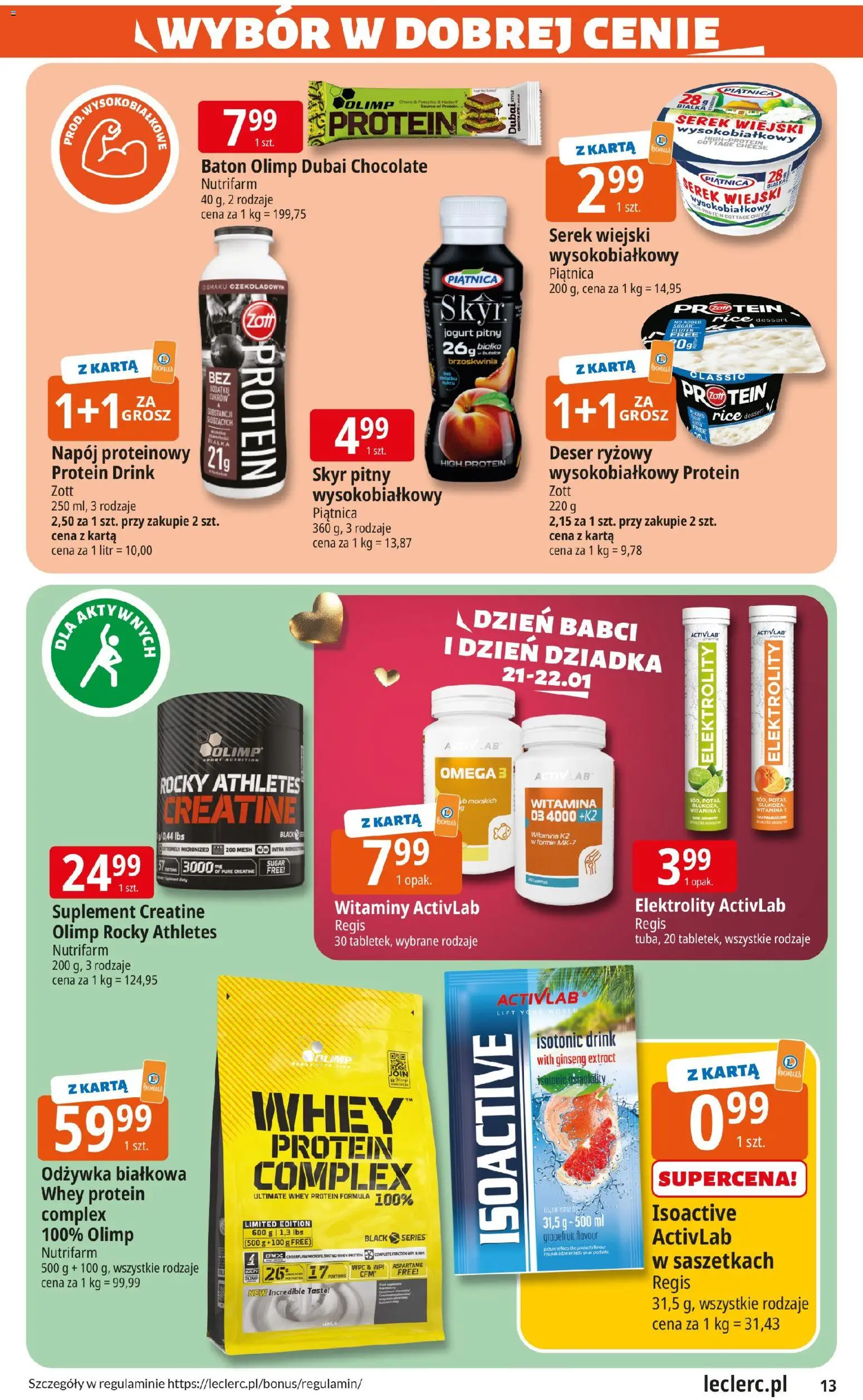 E.Leclerc Gazetka - Zamość od 13.01.2026 | Strona: 13 | Produkty: Brzoskwinia, Serek, Jogurt pitny, Odżywka