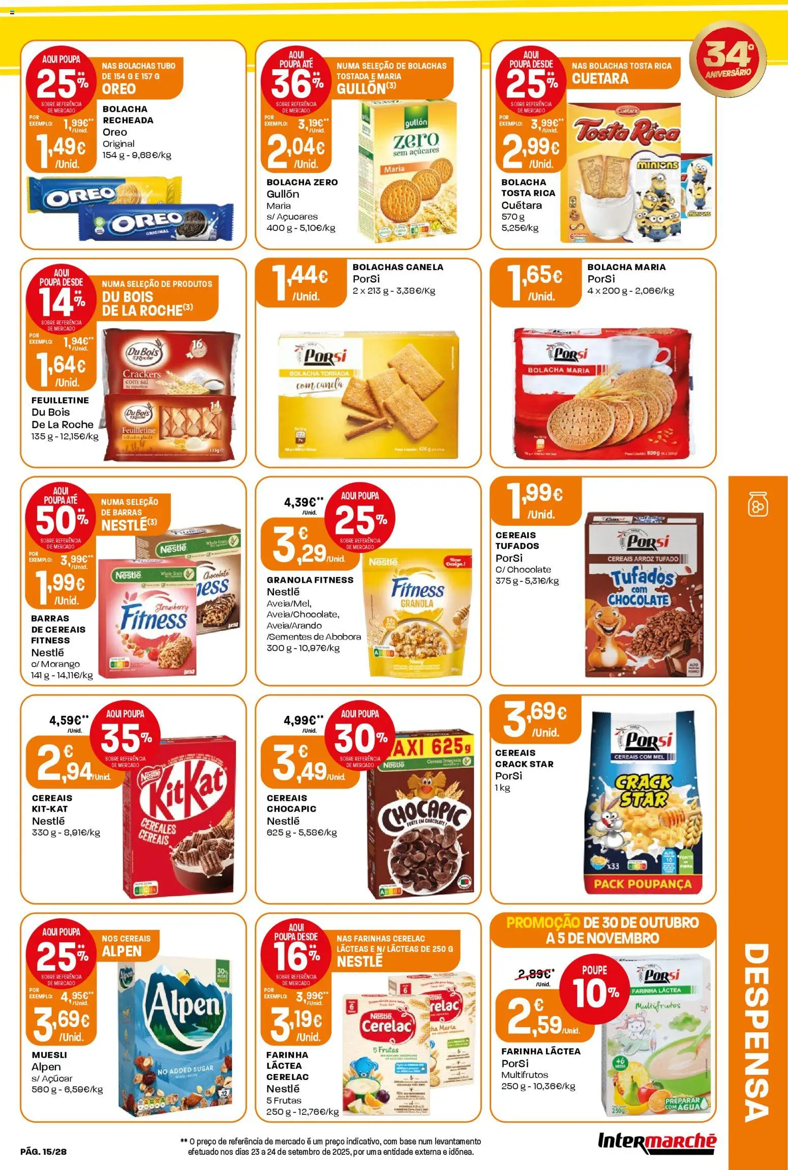 Intermarché Folheto Contact │ válido de 30.10.2025 | Página: 15 | Produtos: Agua, Farinha láctea, Bolachas, Base