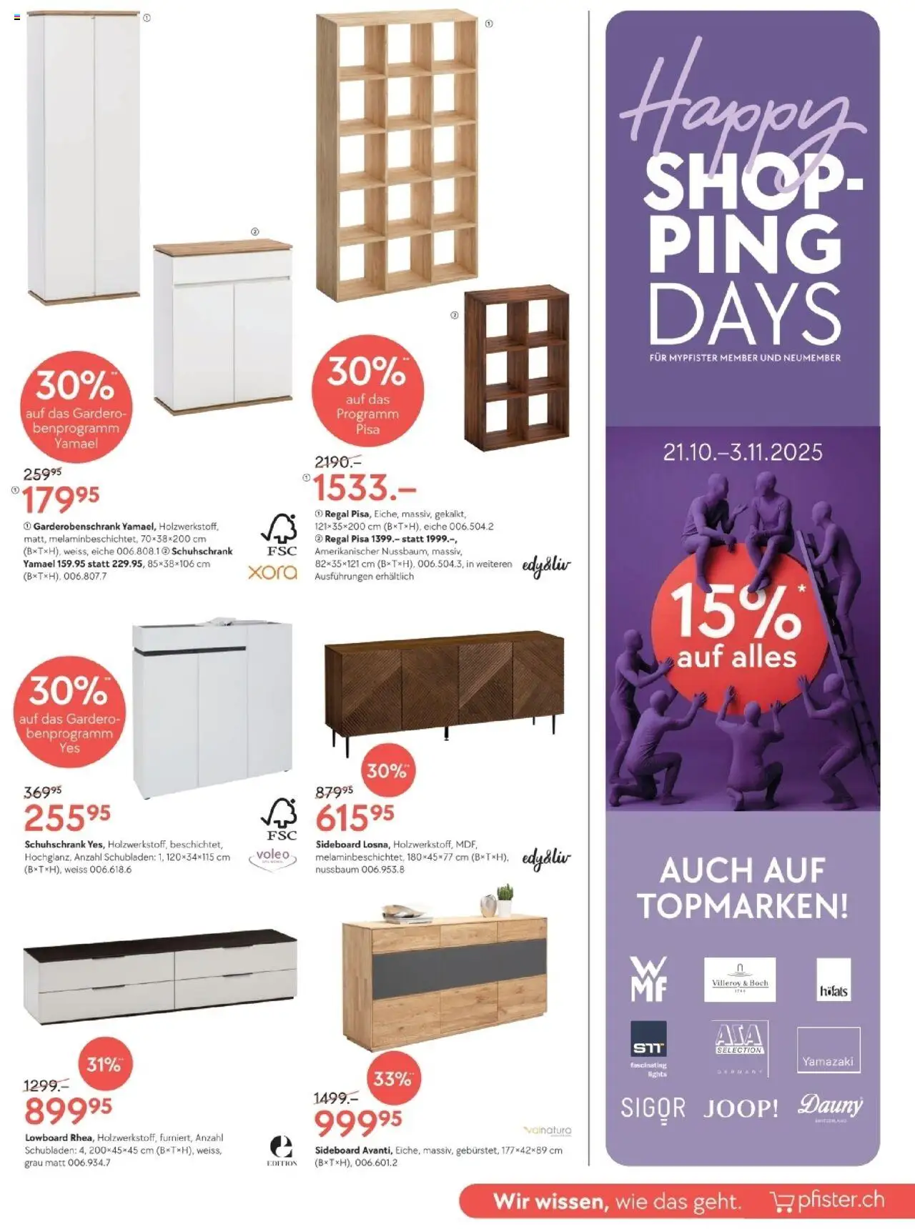 Pfister Aktionen – gültig ab 21.10.2025 | Seite: 9 | Produkte: Garderobenschrank, Schuhschrank, Sideboard, Lowboard