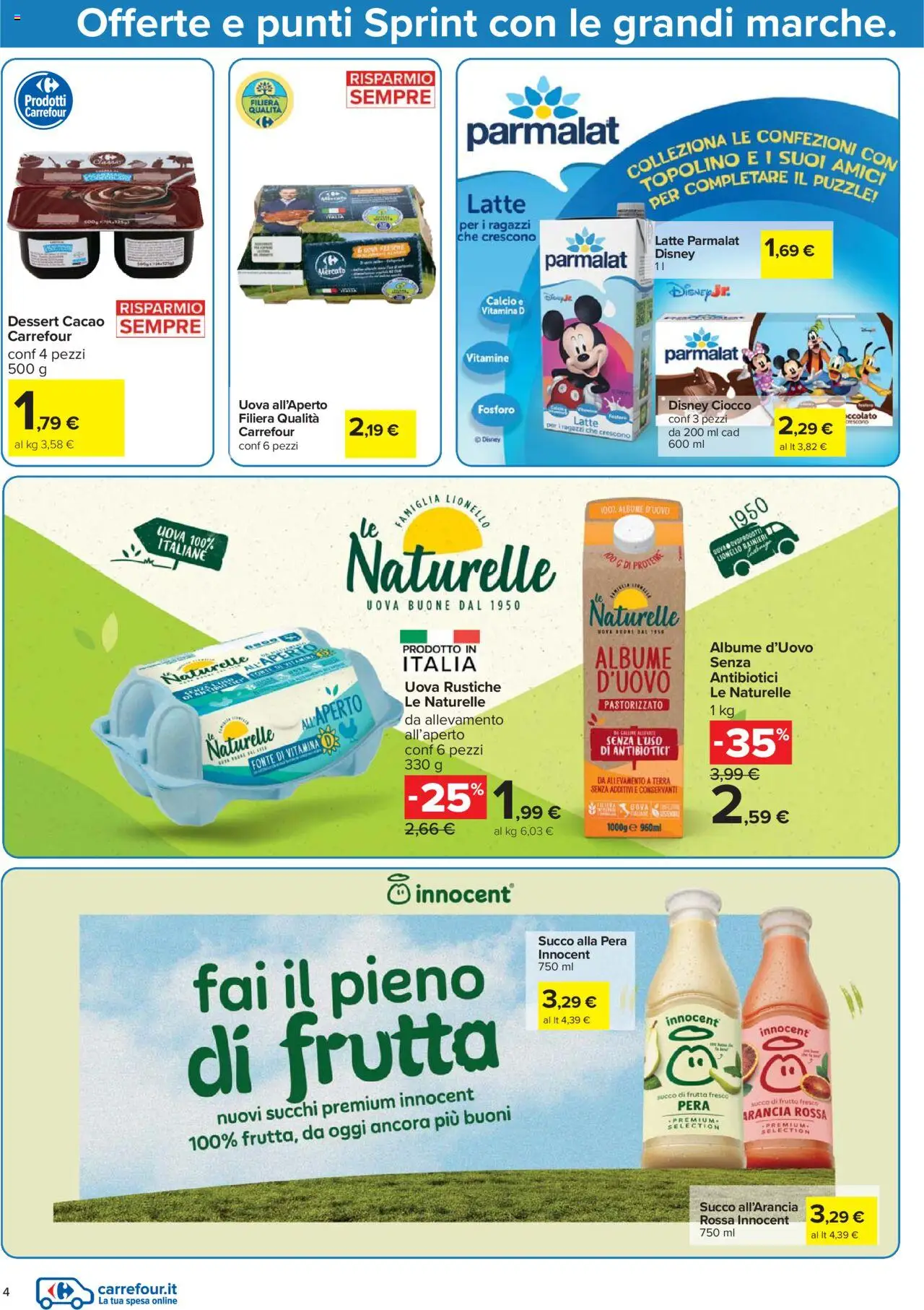 Volantino Carrefour del 21.08.2025 | Pagina: 4 | Prodotti: Cd, Succo, Frutta, Arancia