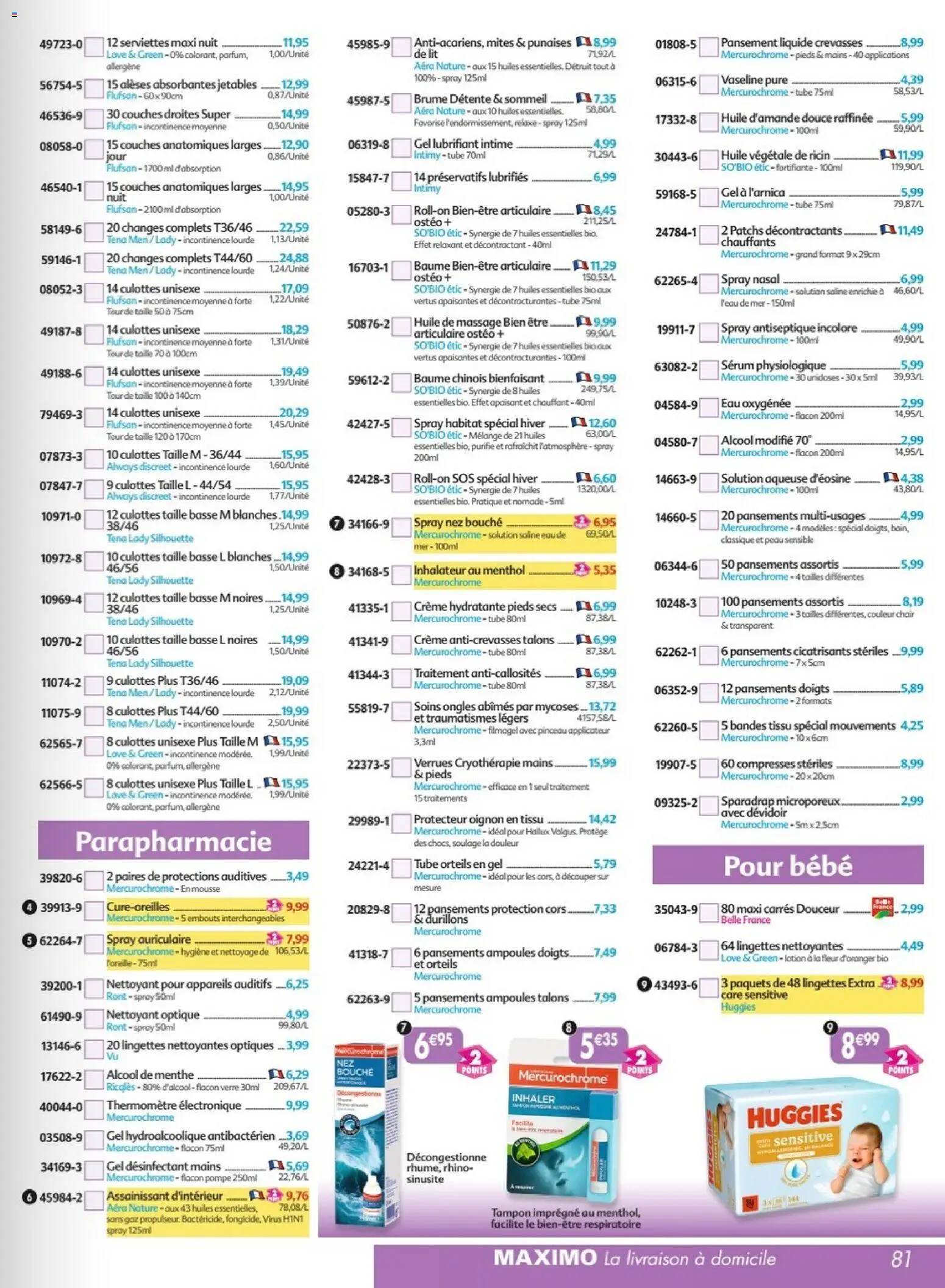 {H1} | Page: 81 | Produits: Thermomètre, Tampon, Crème hydratante, Vaseline