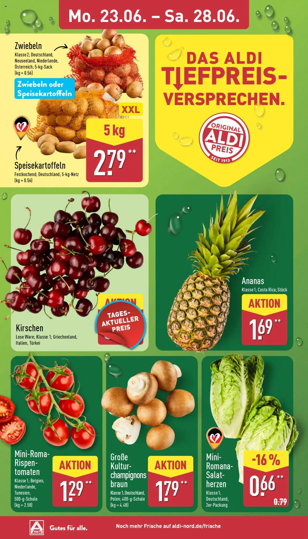 Aldi Prospekt 	 - gültig ab dem 23.06.2025 | Seite: 2 | Produkte: Ananas, Tomaten, Champignons, Salat