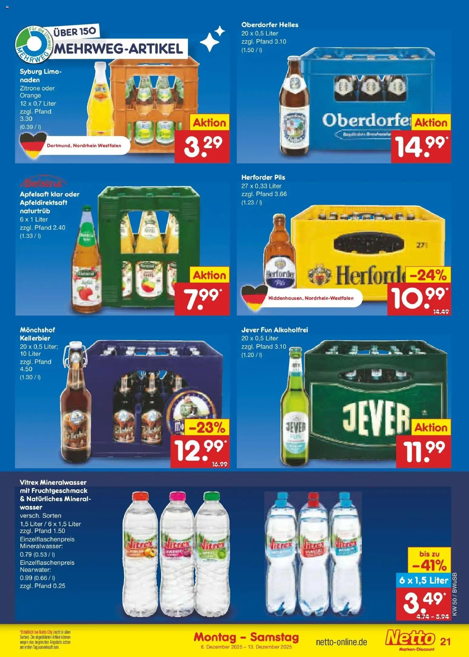 Netto Marken-Discount prospekt Stemwede-Dielingen	 – gültig ab 08.12.2025 | Seite: 27 | Produkte: Monchshof, Mineralwasser, Wasser, Jever