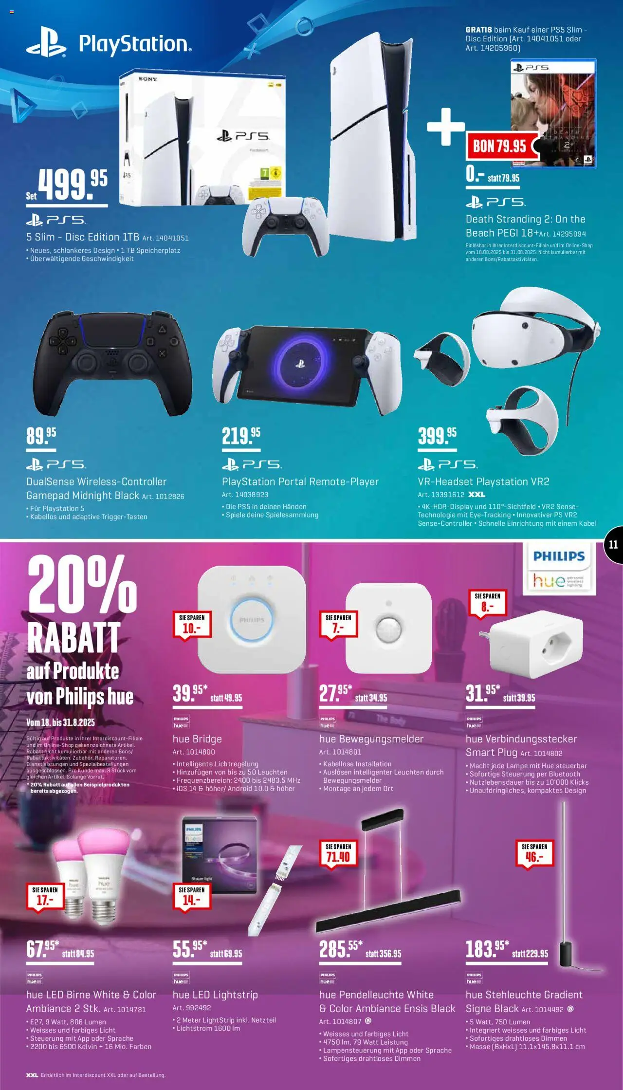 Interdiscount Aktionen ab 18.08.2025 | Seite: 11 | Produkte: Lampe, Birne, Sony, Philips