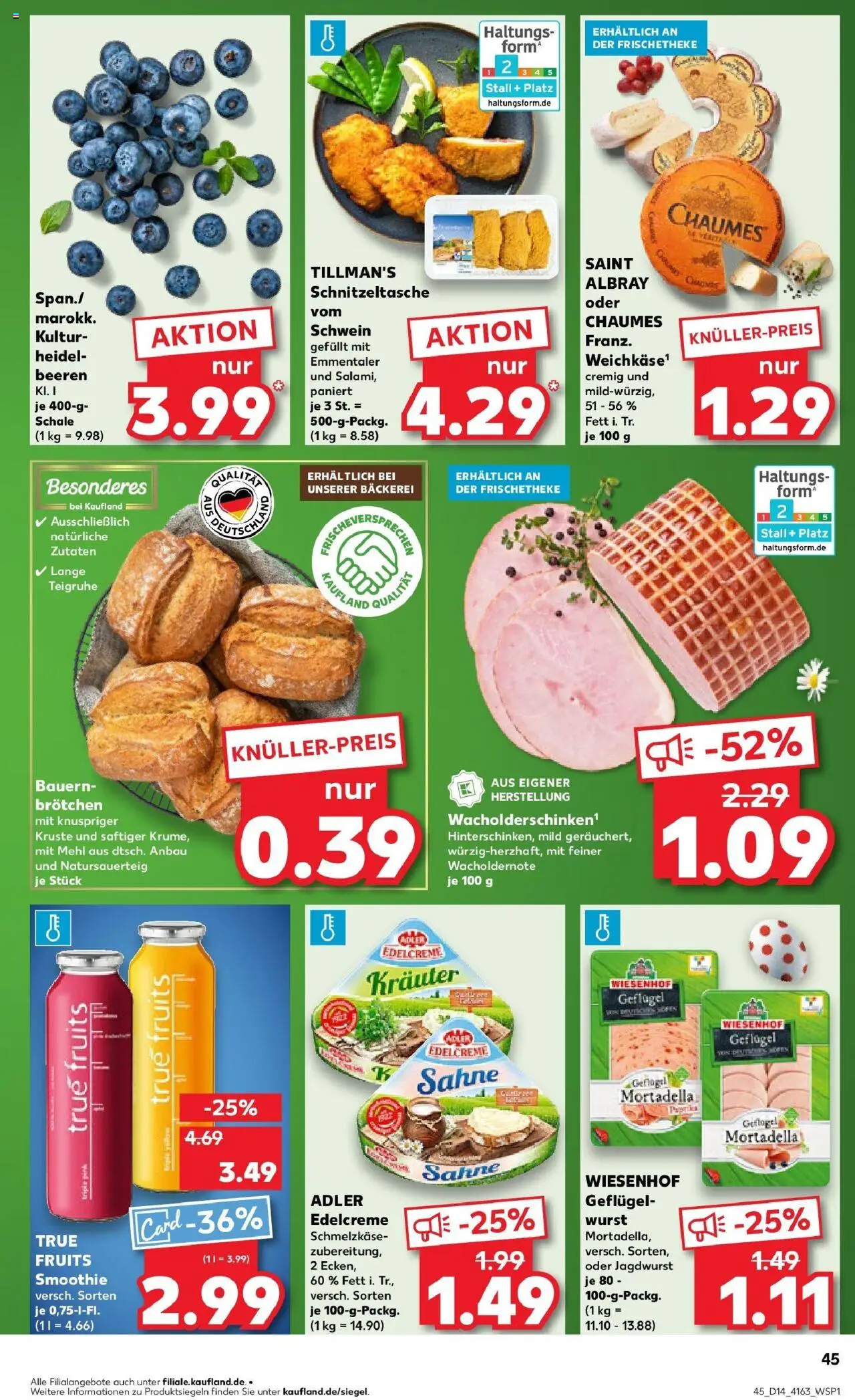 Kaufland - Dreieich-Sprendlingen, Robert-Bosch-Straße 15 - gültig ab dem 03.04.2025 | Seite: 45 | Produkte: Bäckerei, Mehl, Wurst, Sahne