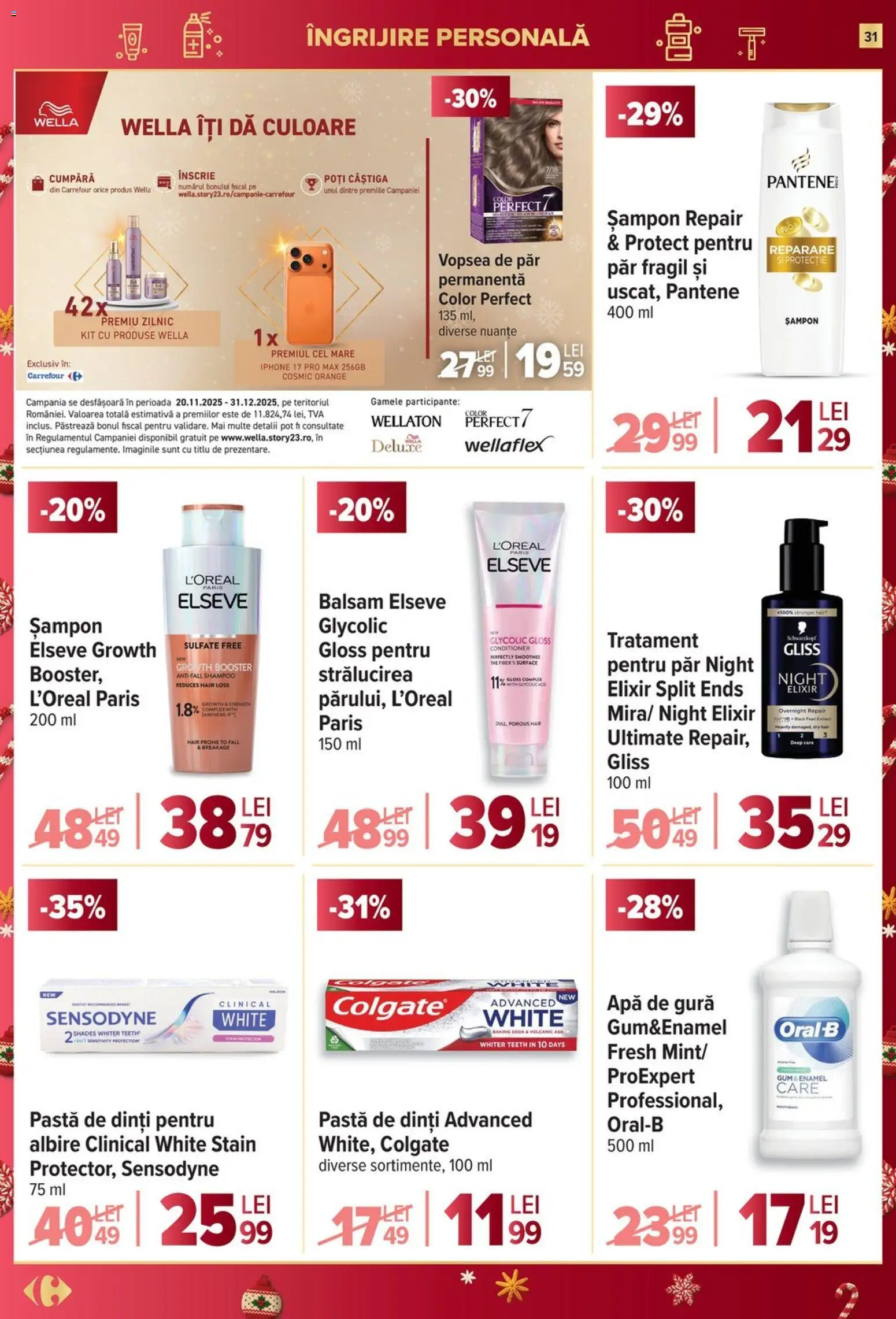Noul catalog Carrefour – valabil de la 17.12.2025 | Pagină: 31 | Produse: Balsam, Pastă de dinți, Apă de gură, Apă