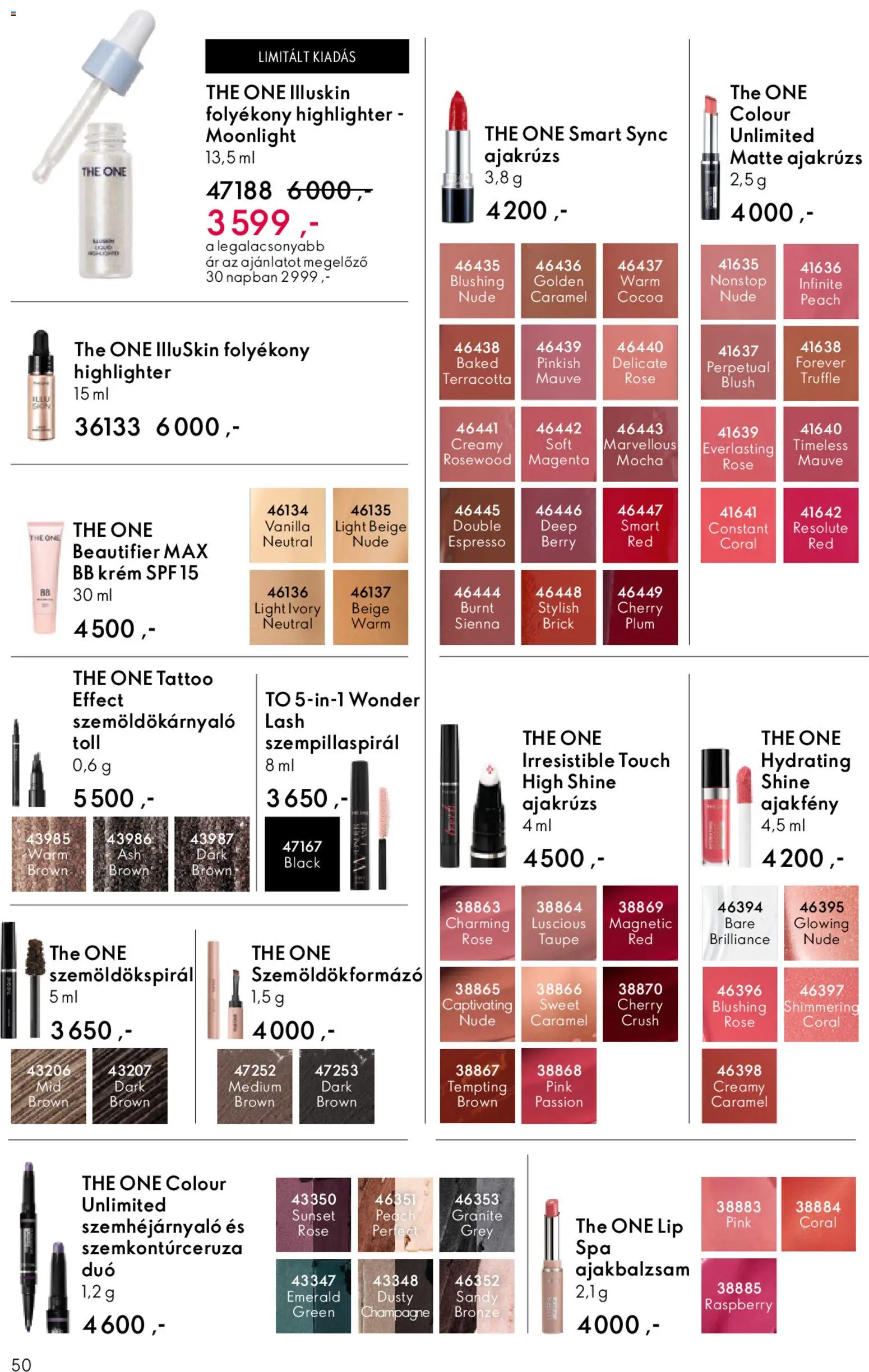 Oriflame akciós ujság - amely érvényes a következő dátumtól: 15.04.2026 | Oldal: 50 | Termékek: Szempillaspirál, Szemöldökspirál, BB krém, Ajakrúzs