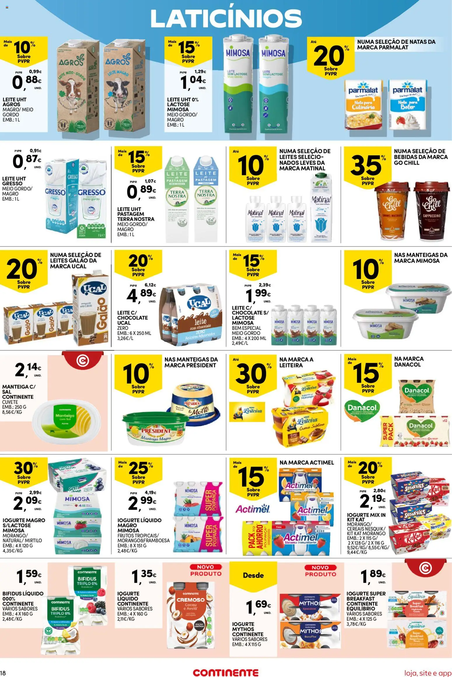 Continente Semanal Continente Bom Dia │ válido de 04.11.2025 | Página: 18 | Produtos: Leite, Manteiga, Chocolate, Natas