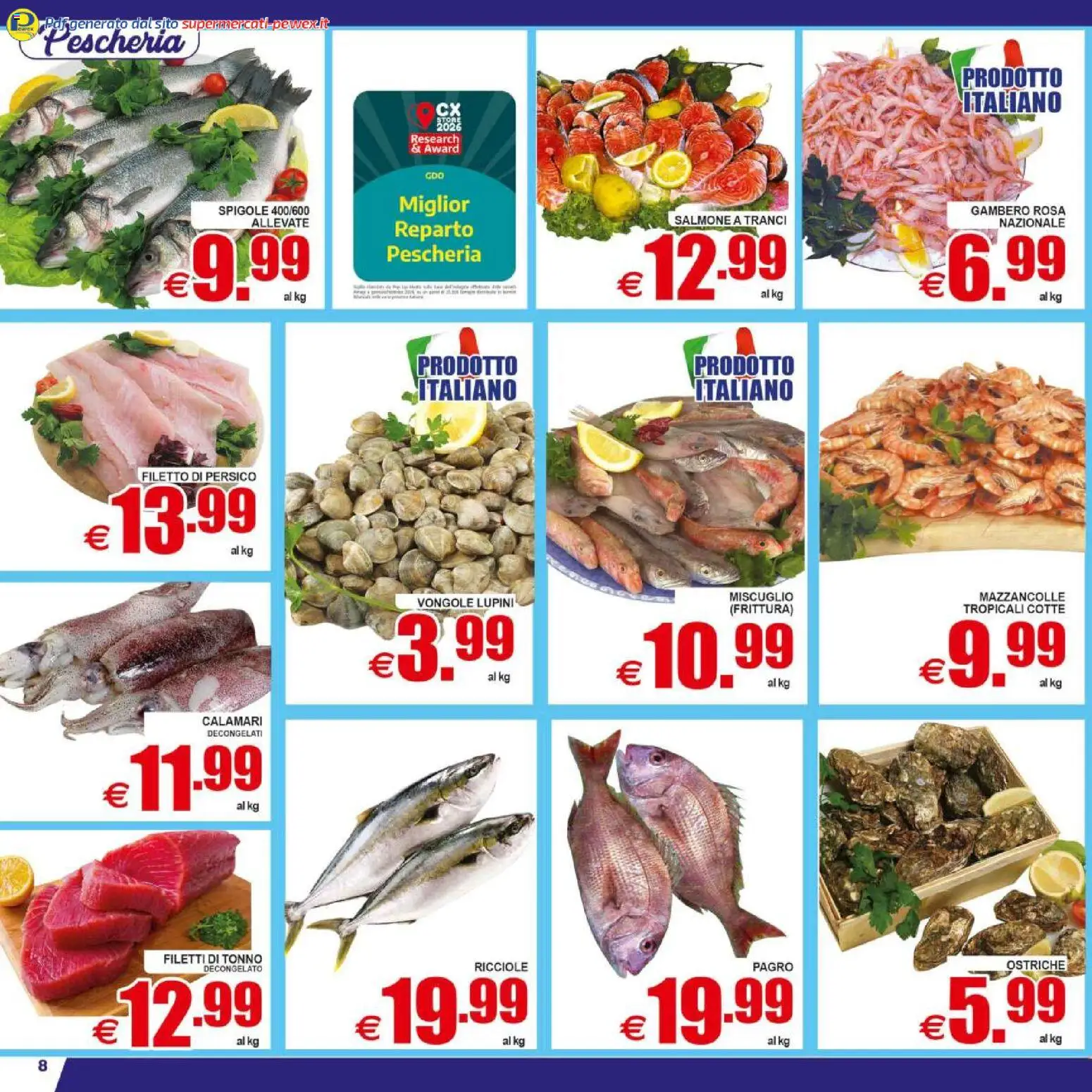 Volantino Pewex del 29.04.2026 | Pagina: 8 | Prodotti: Vongole, Mazzancolle, Calamari, Tonno