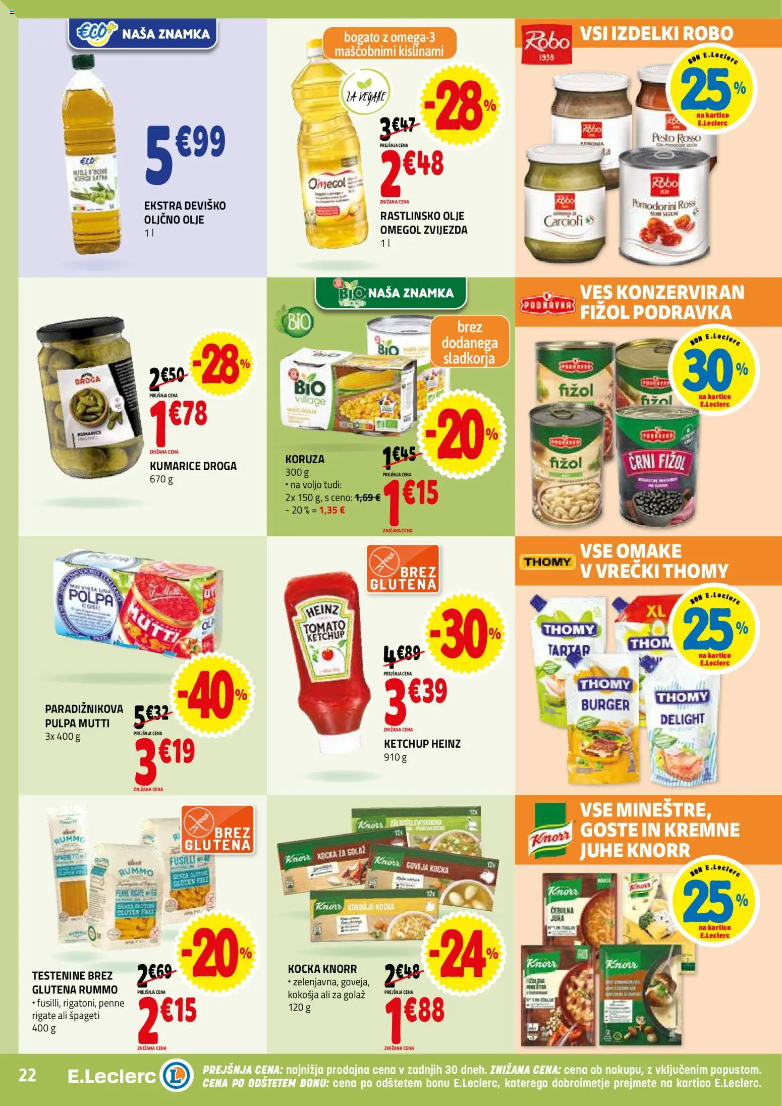 Novi E.leclerc katalog ponudbe – veljaven od 04.02.2026 | Stran: 22 | Izdelki: Oljčno olje, Olje, Testenine, Kumarice