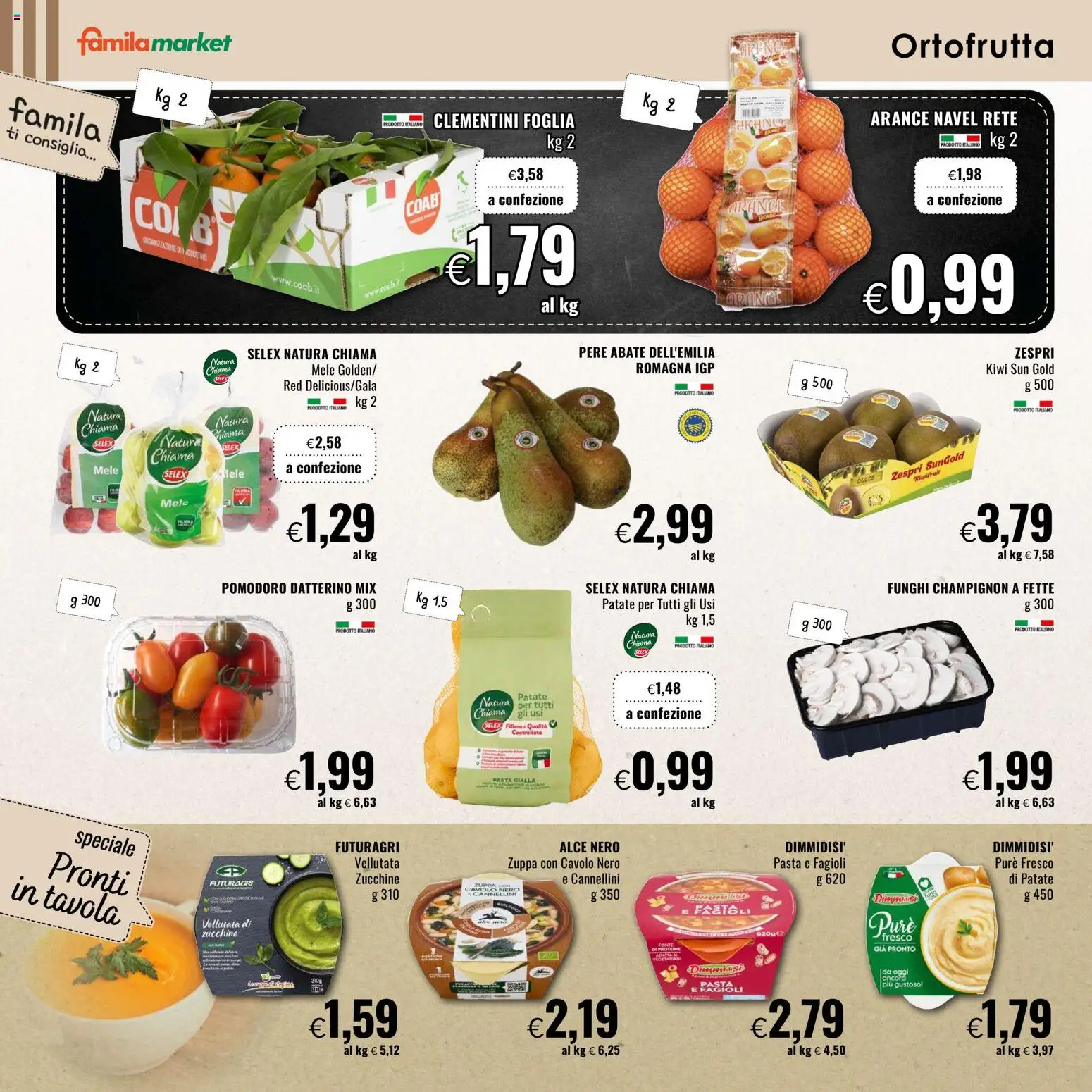 Volantino Famila del 13.11.2025 | Pagina: 2 | Prodotti: Arance, Patate, Pomodoro, Funghi