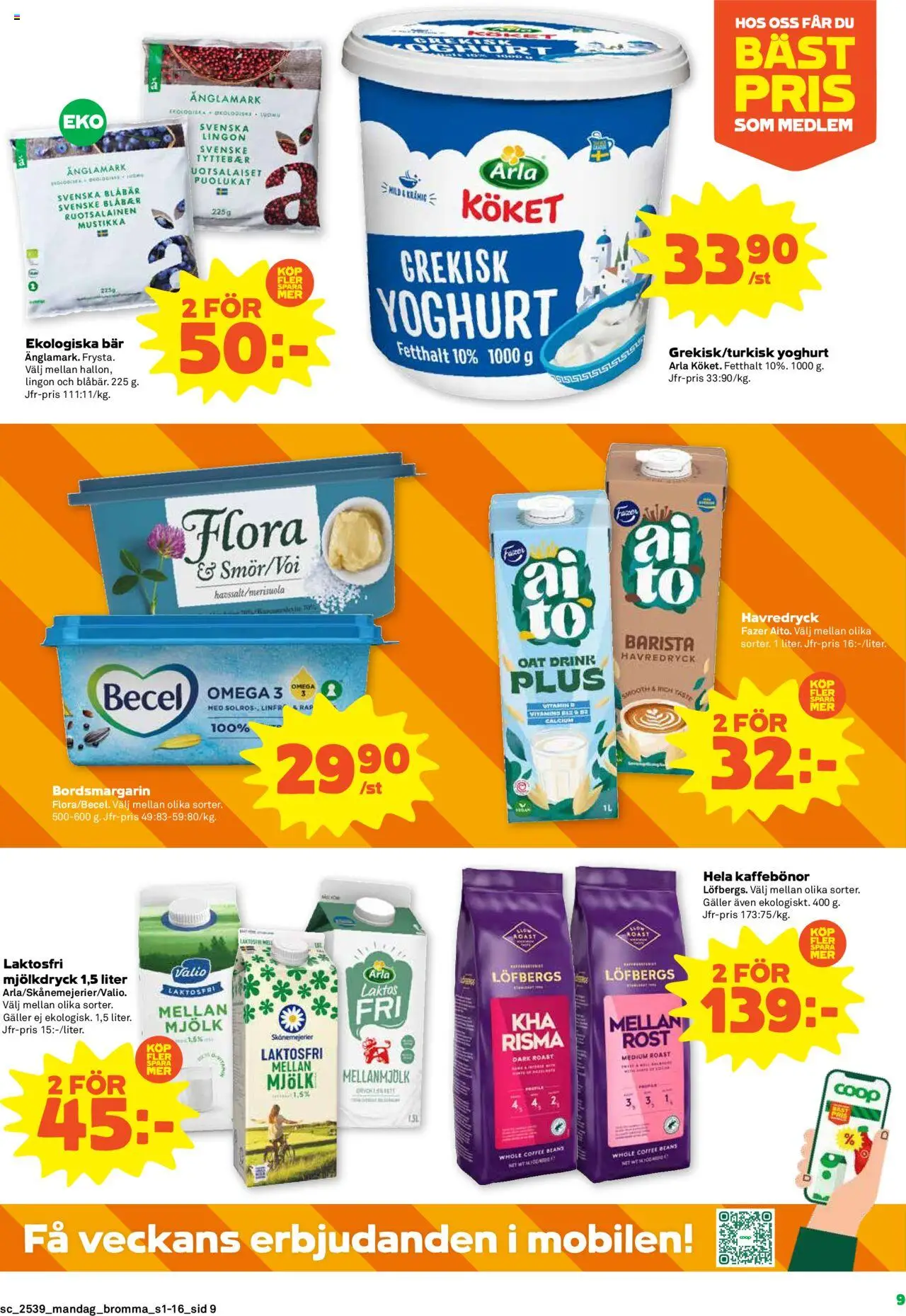 Stora Coop reklamblad aktuell från 22.09.2025 | Sida: 9 | Produkter: Galler, Havredryck, Yoghurt, Blåbär