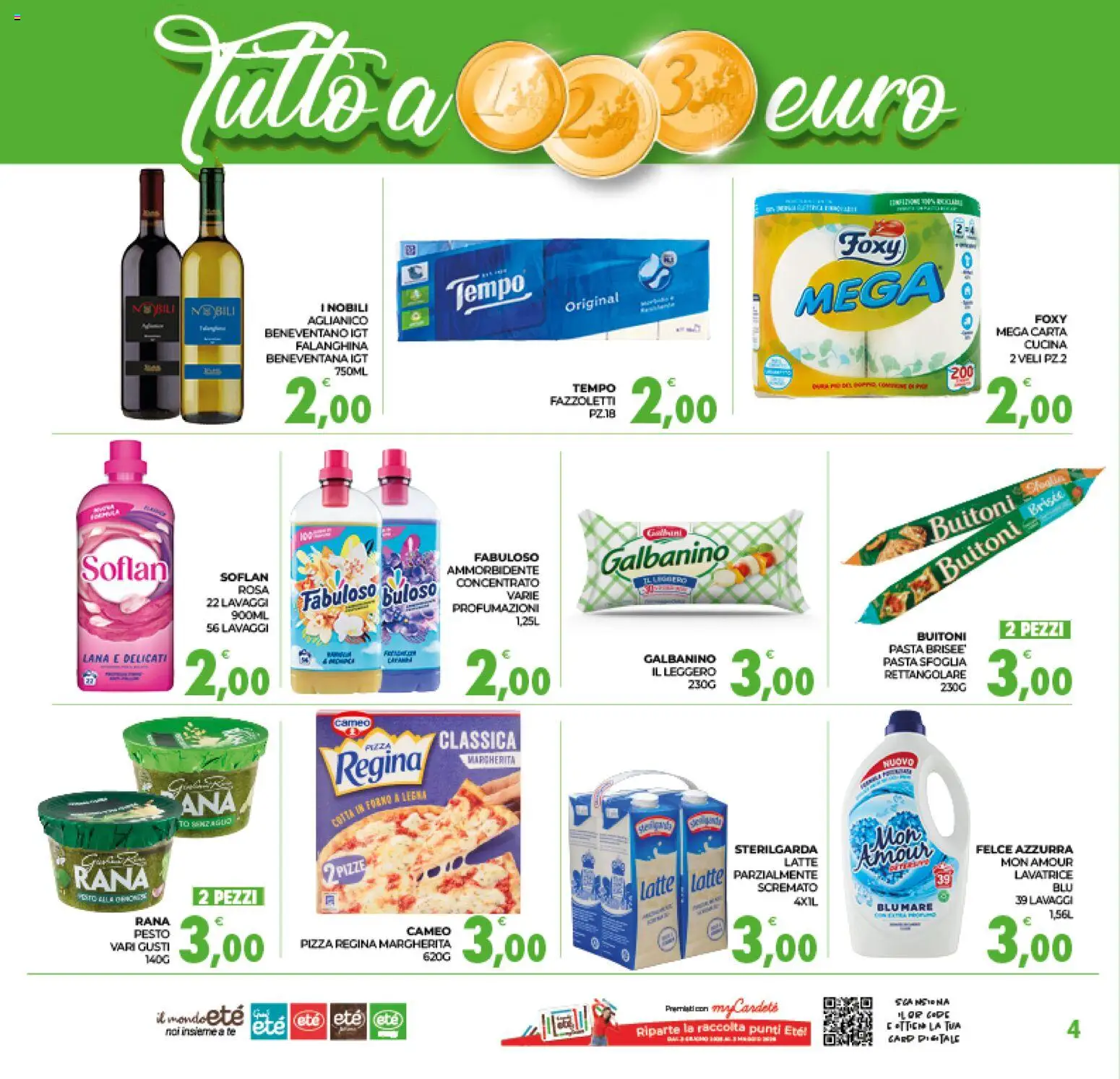 Volantino Eté del 07.01.2026 | Pagina: 4 | Prodotti: Pizza, Fazzoletti, Latte, Lavatrice