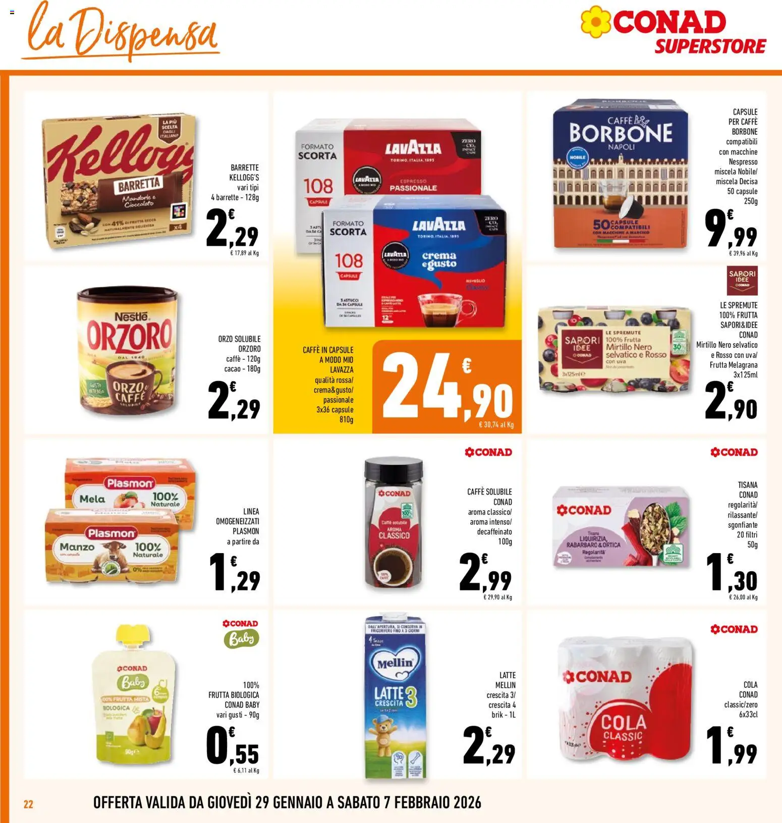 Volantino Conad del 29.01.2026 | Pagina: 22 | Prodotti: Latte, Uva, Cacao, Lavazza