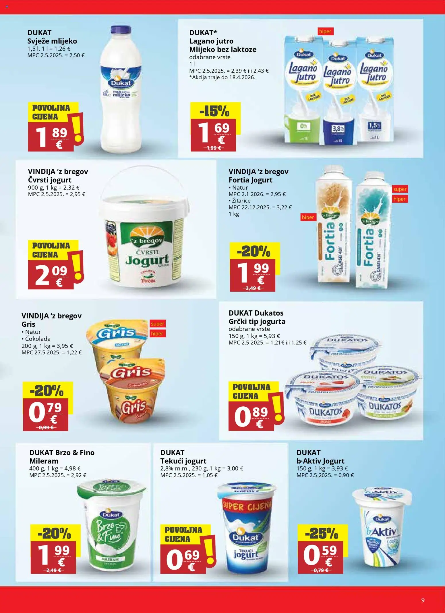 Ribola katalog | vrijedi od 08.04.2026 | Stranica: 9 | Proizvodi: Jogurt, Žitarice, Čaše, Mlijeko bez laktoze