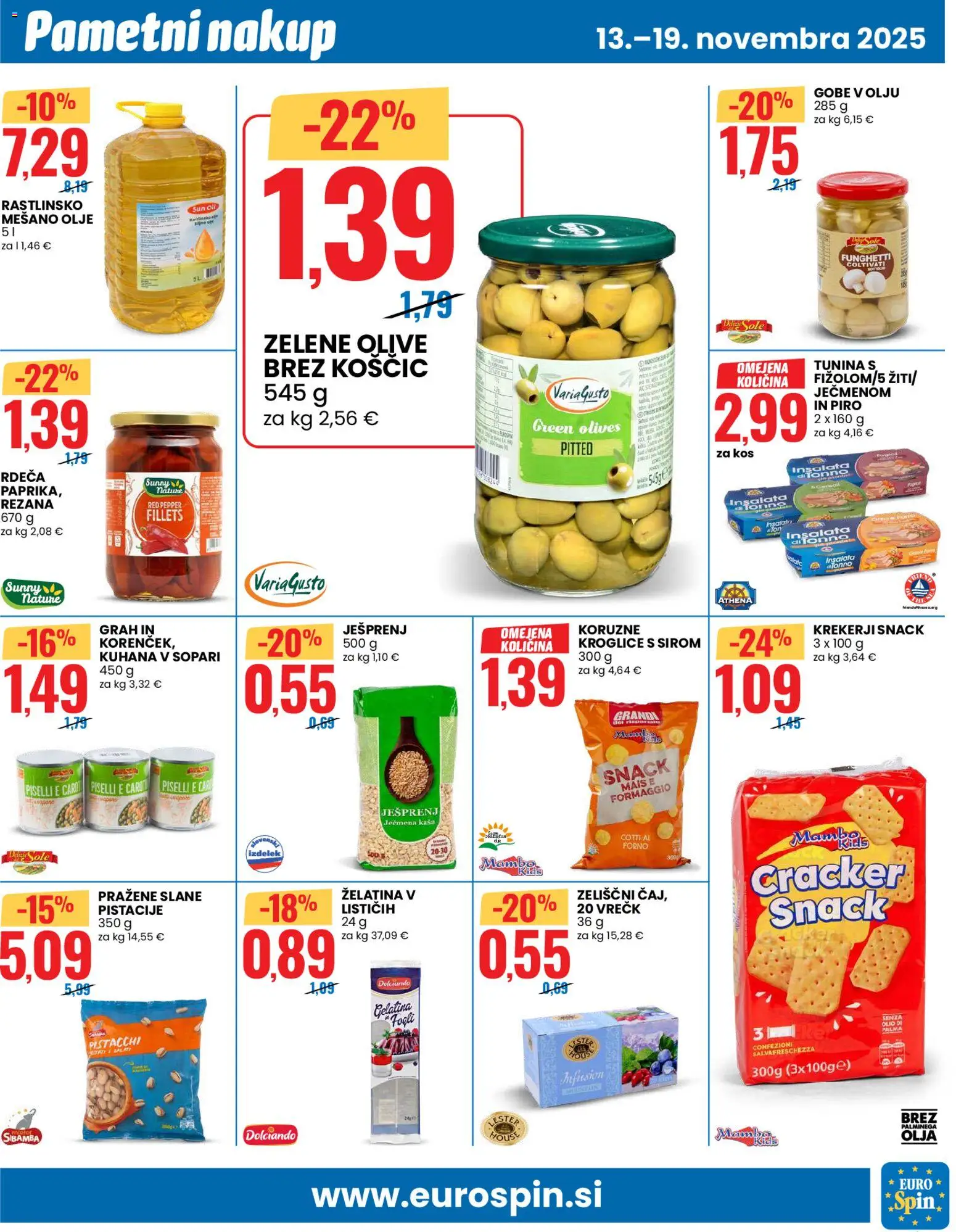 Novi Eurospin katalog ponudbe – veljaven od 13.11.2025 | Stran: 7 | Izdelki: Pistacije, Tuna, Kos, Grah