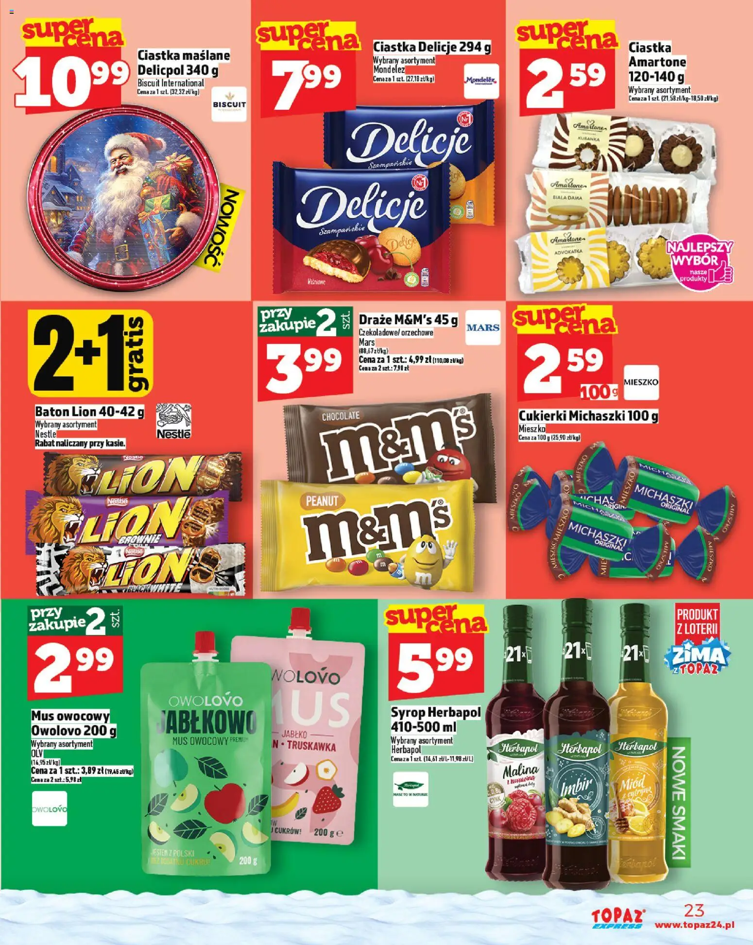 Topaz Gazetka - Express od 27.11.2025 | Strona: 23 | Produkty: M&M's, Brownie, Cukierki, Ciastka