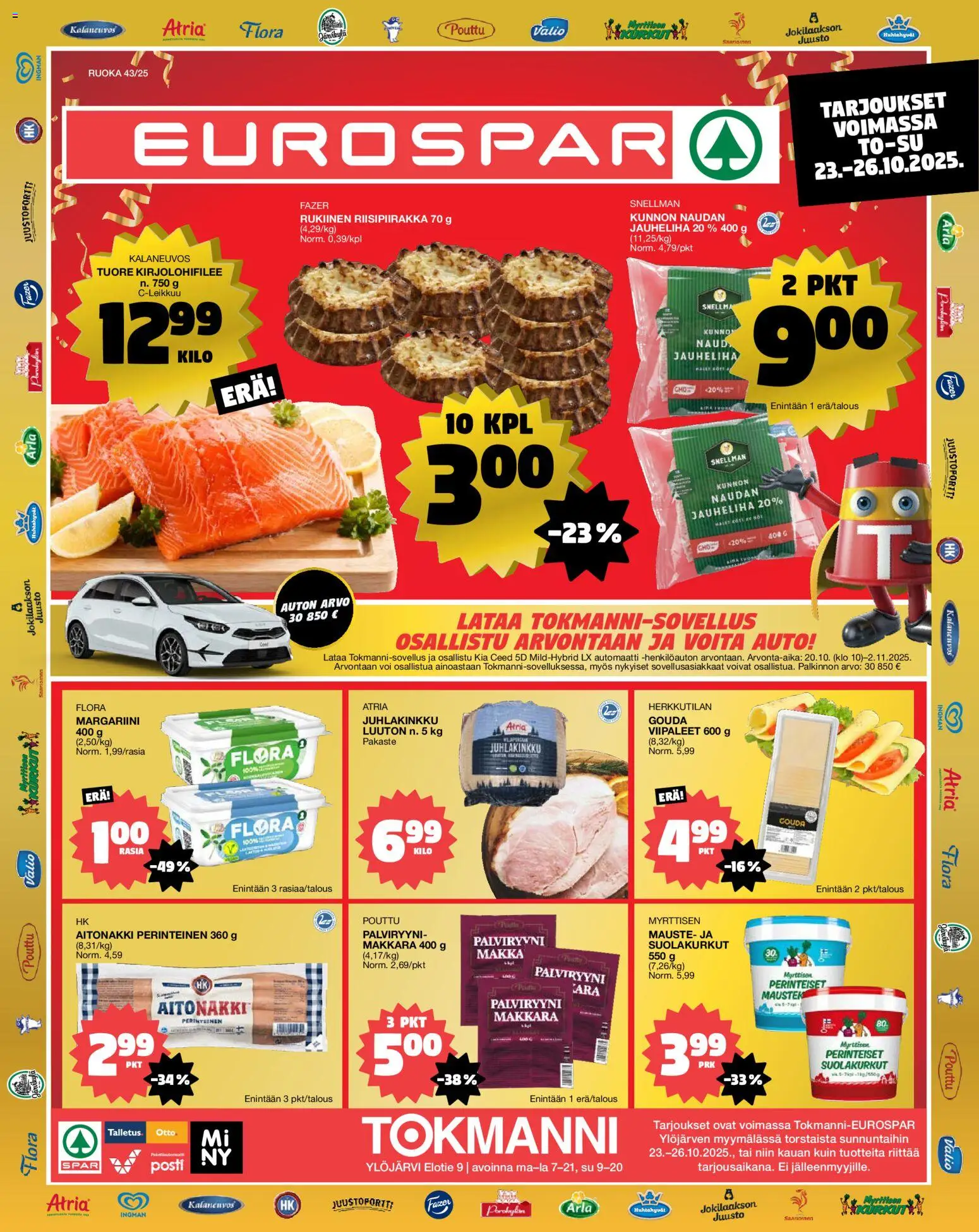 Tokmanni - EUROSPAR Ylöjärvi Ruokasanomat – voimassa 23.10.2025 alkaen | Sivu: 1 | Tuotteet: Jauheliha, Makkara, Margariini, Voi