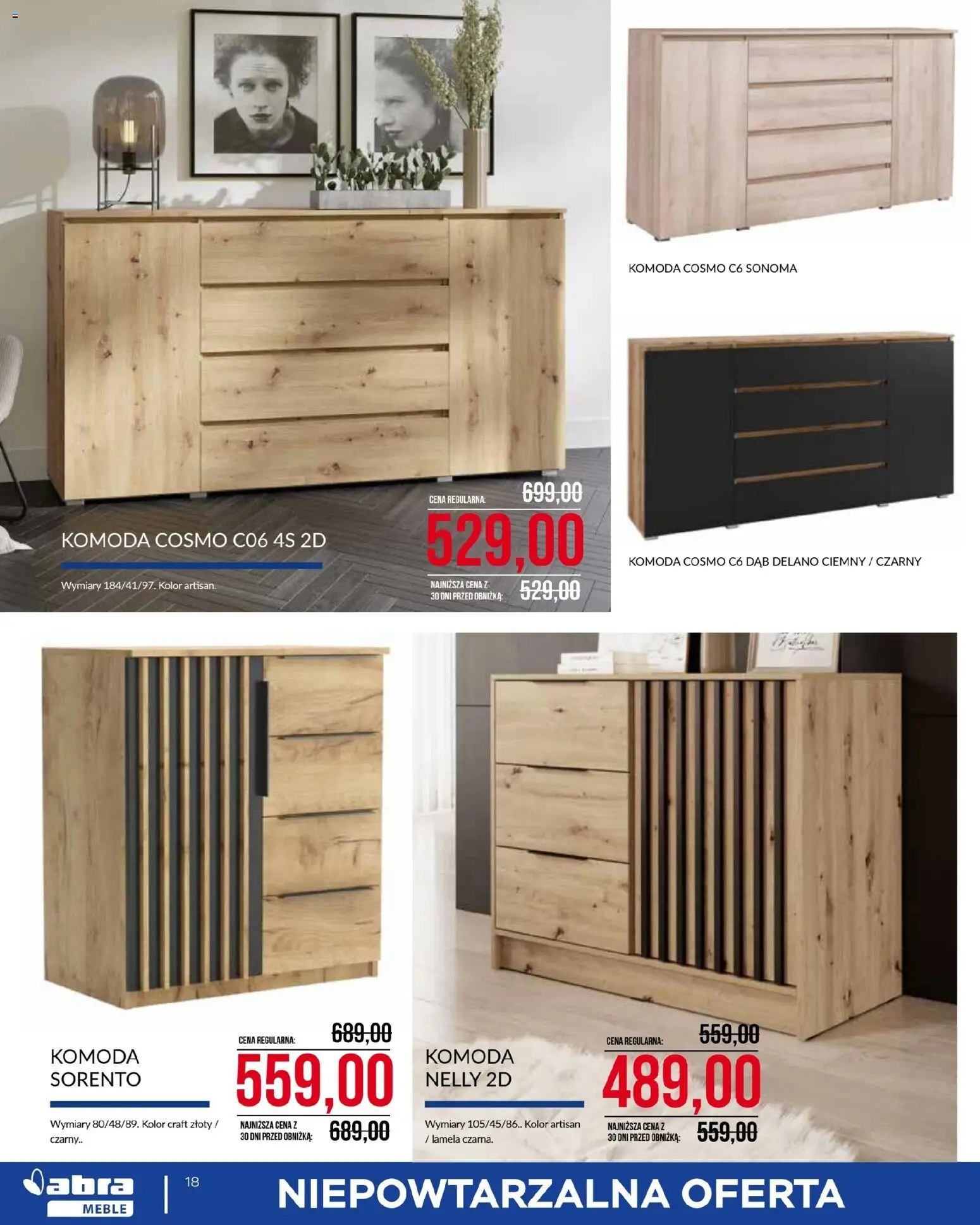 Abra meble Gazetka od 07.01.2026 | Strona: 18 | Produkty: Komoda