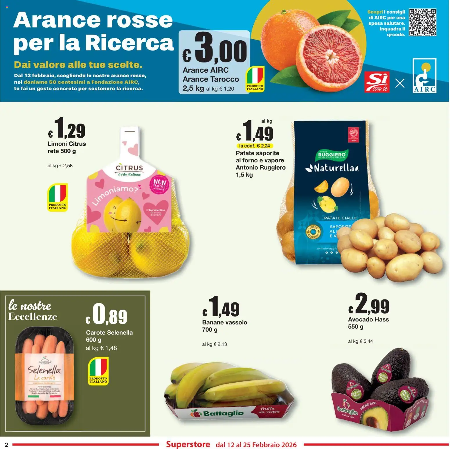 Volantino Sì con Te del 12.02.2026 | Pagina: 2 | Prodotti: Banane, Frutta, Carote, Forno