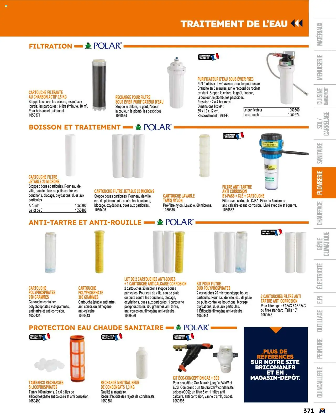  | Page: 371 | Produits: Tamis, Clé, Robinet, Livre